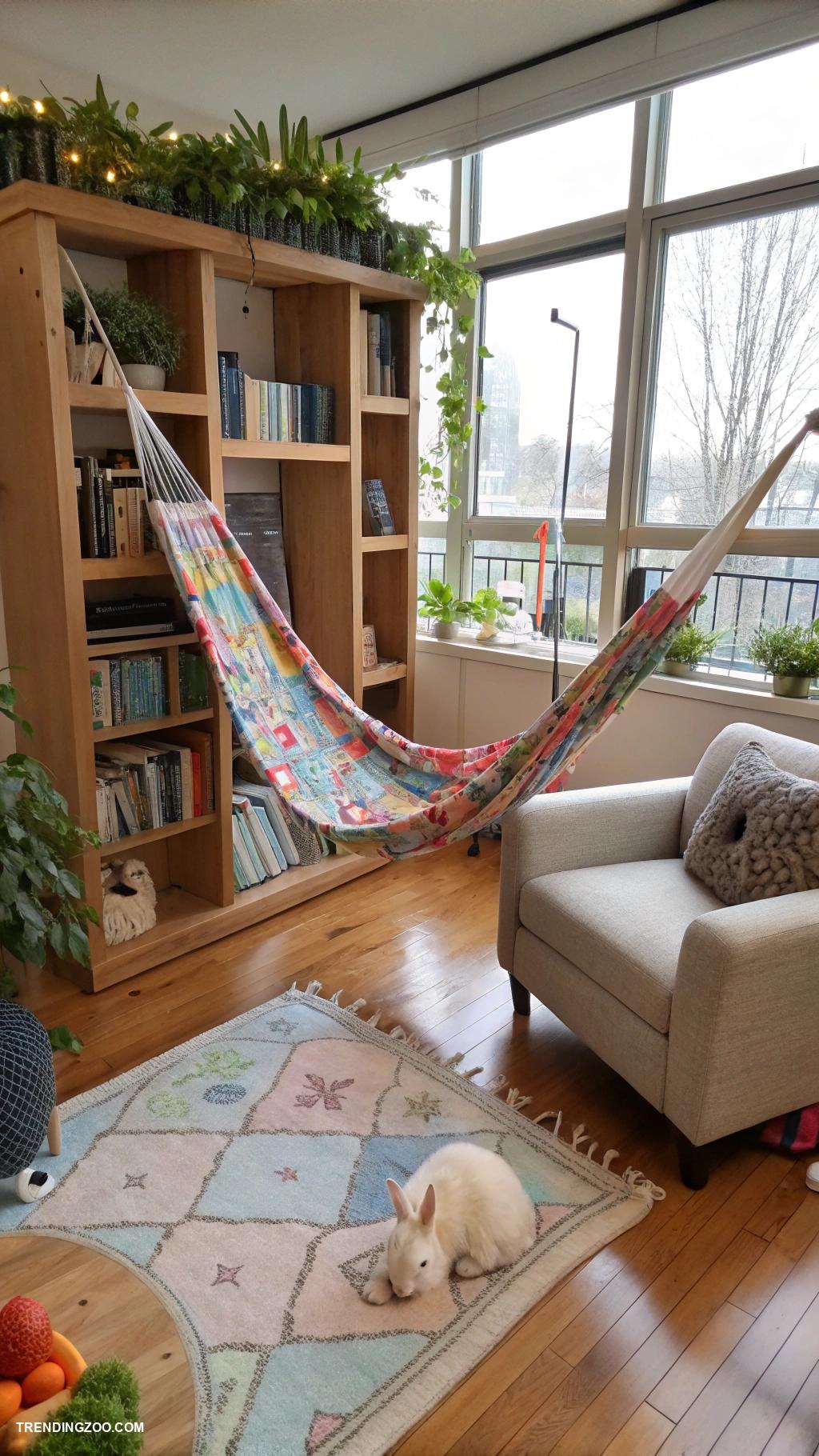 indoor bunny habitat ideas Hammocks strung between furniture for lounging
