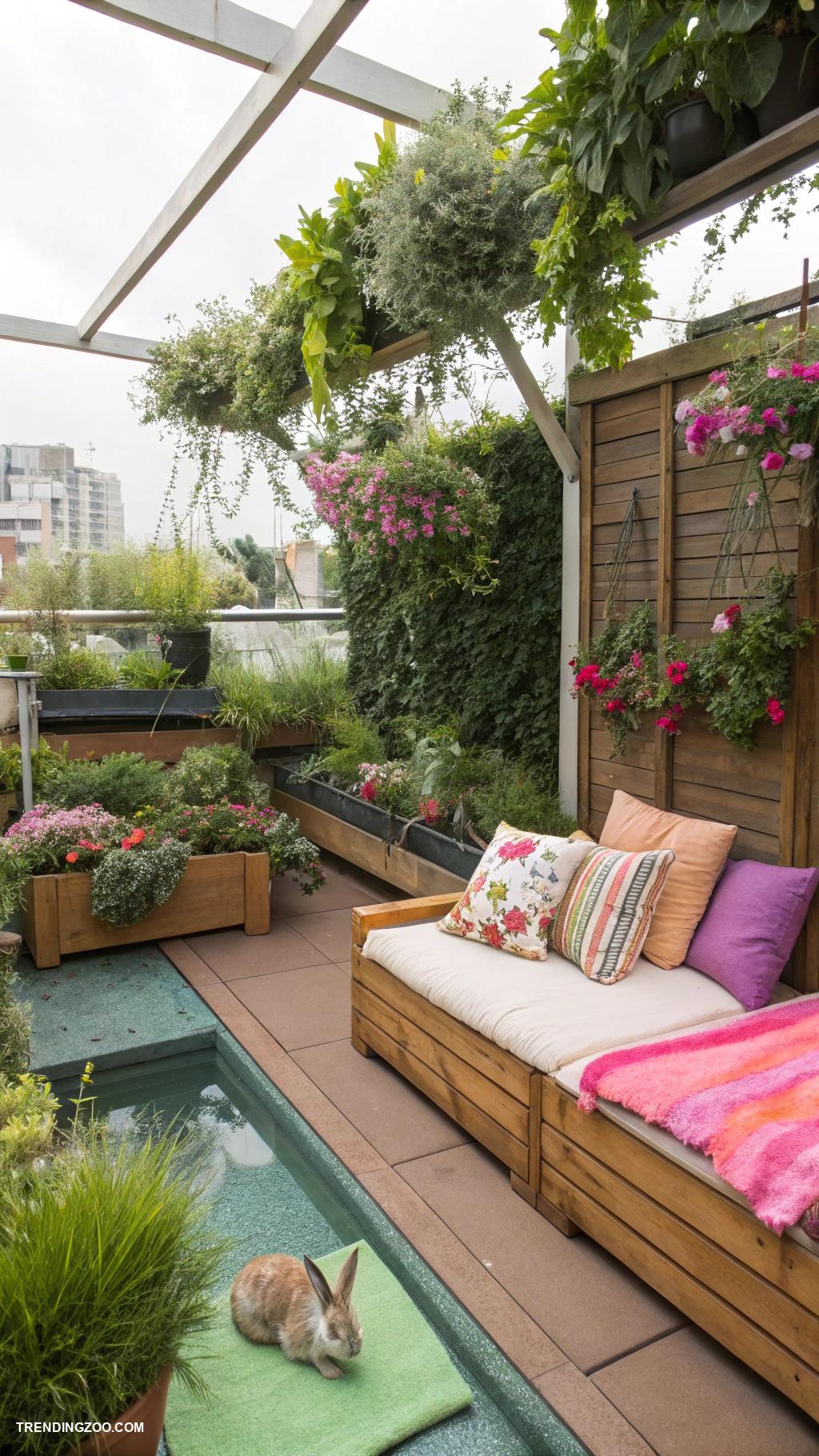 indoor bunny habitat ideas Rooftop garden terrace for sunbathing
