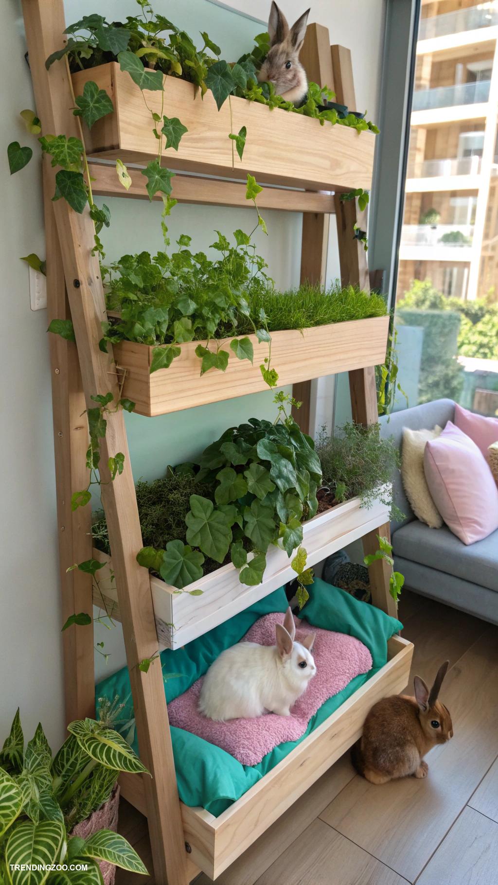 indoor bunny habitat ideas Vertical garden shelves for climbing and exploring