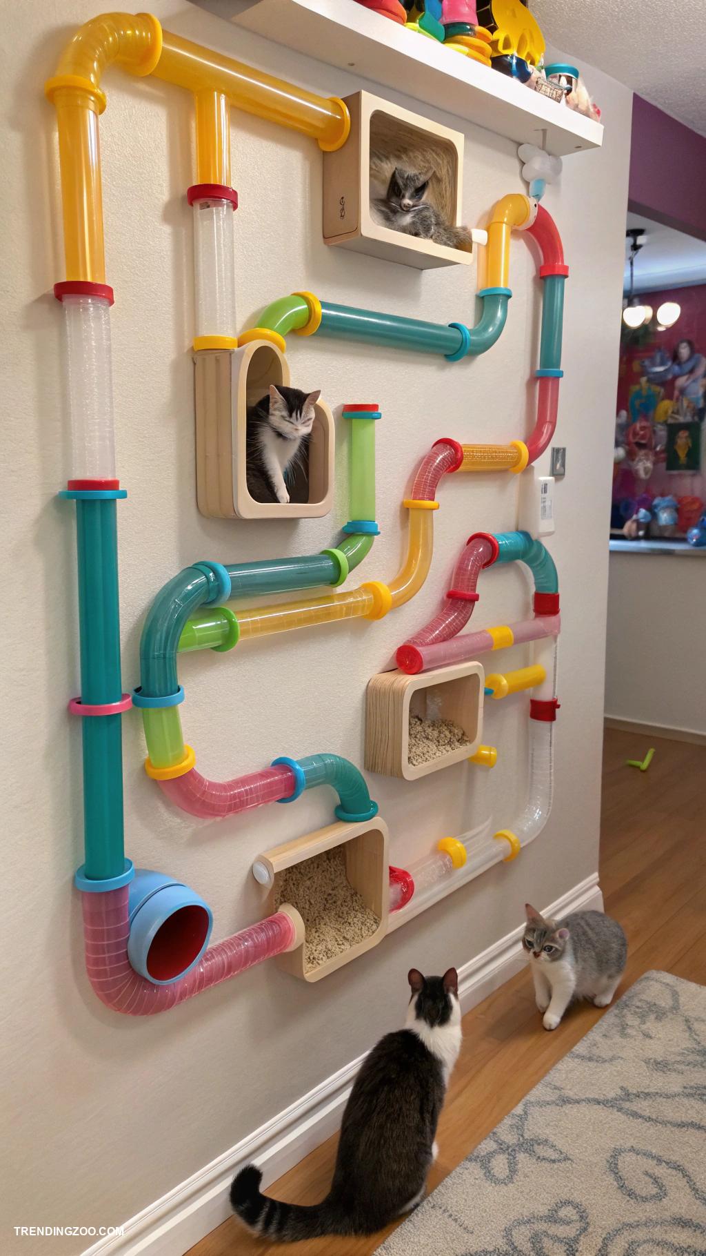 mini cat rooms Interactive wall maze with tunnels