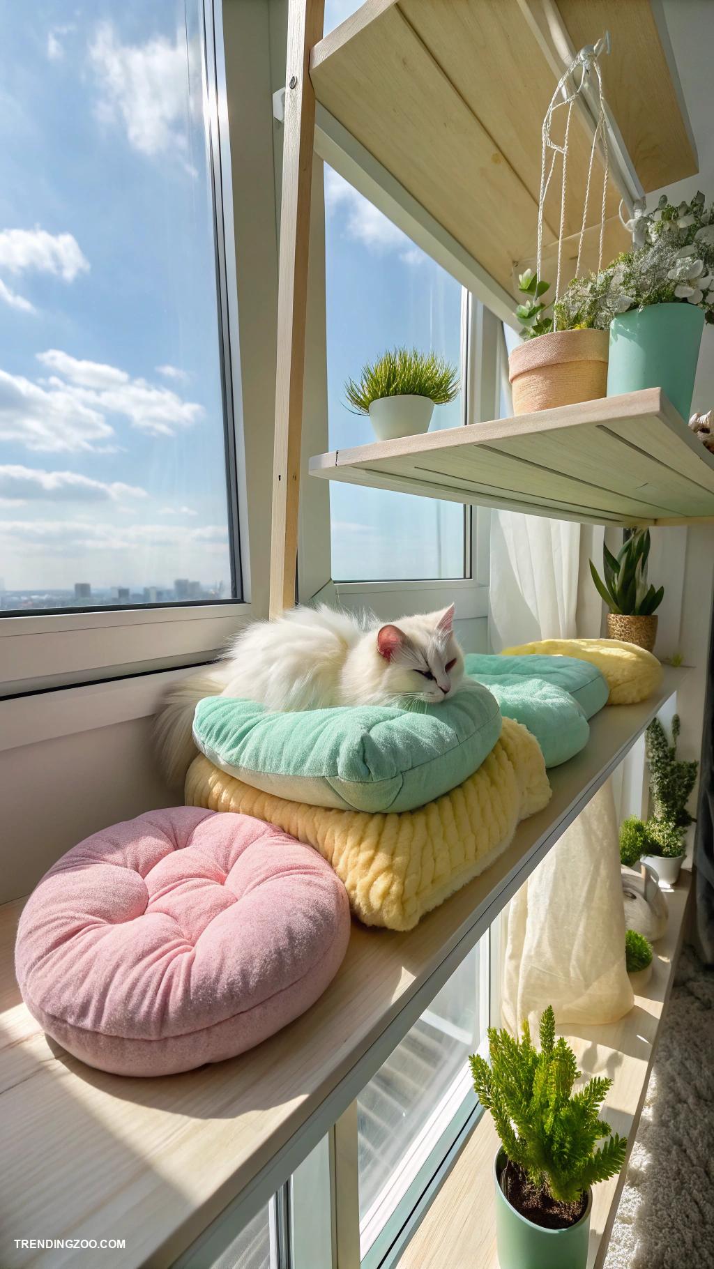 mini cat rooms Window shelf with plush cushions