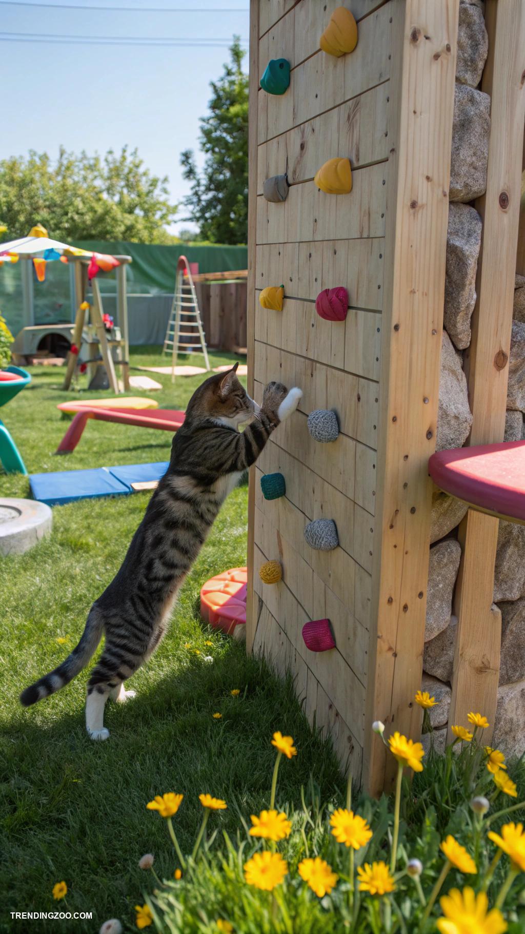 outdoor cat playground ideas Cat climbing wall with scratching posts