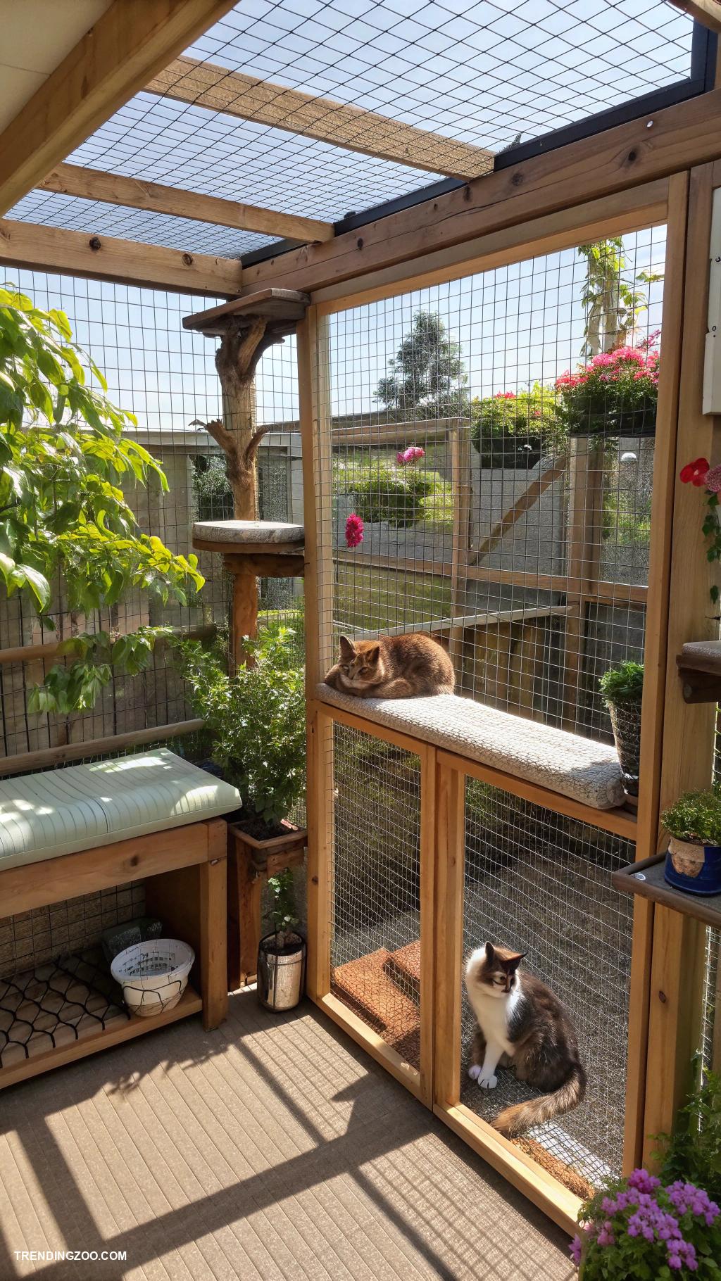 outdoor cat playground ideas Enclosed catio with window perches