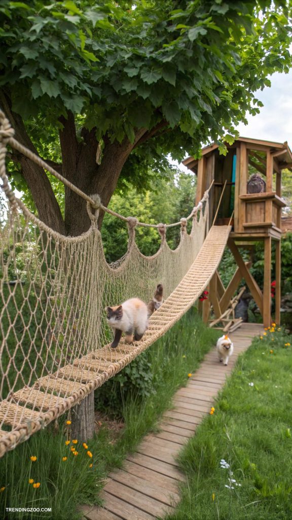 outdoor cat playground ideas Suspended rope bridges for adventurous kitties