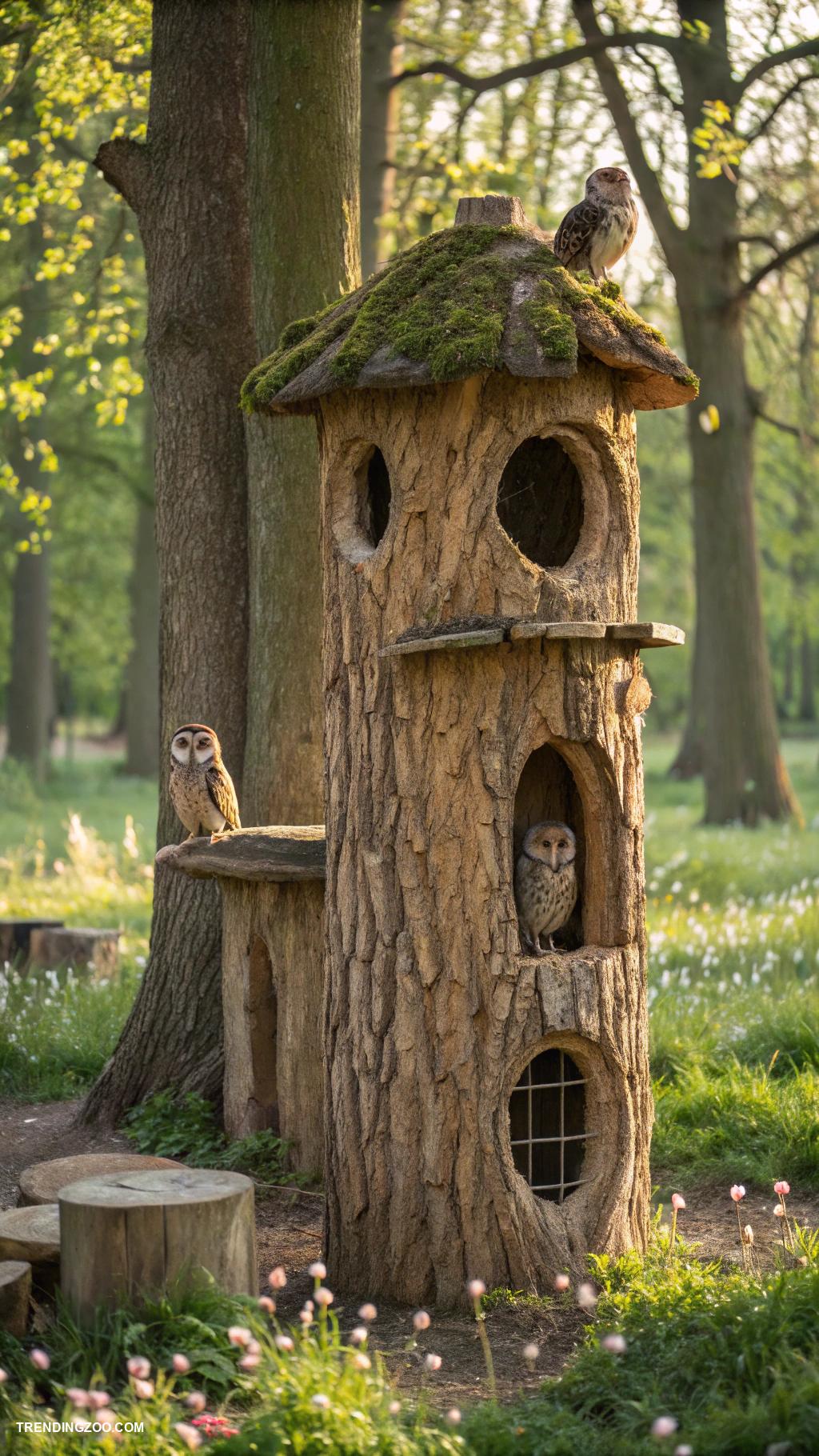 owl house ideas Rustic owl logs with natural openings