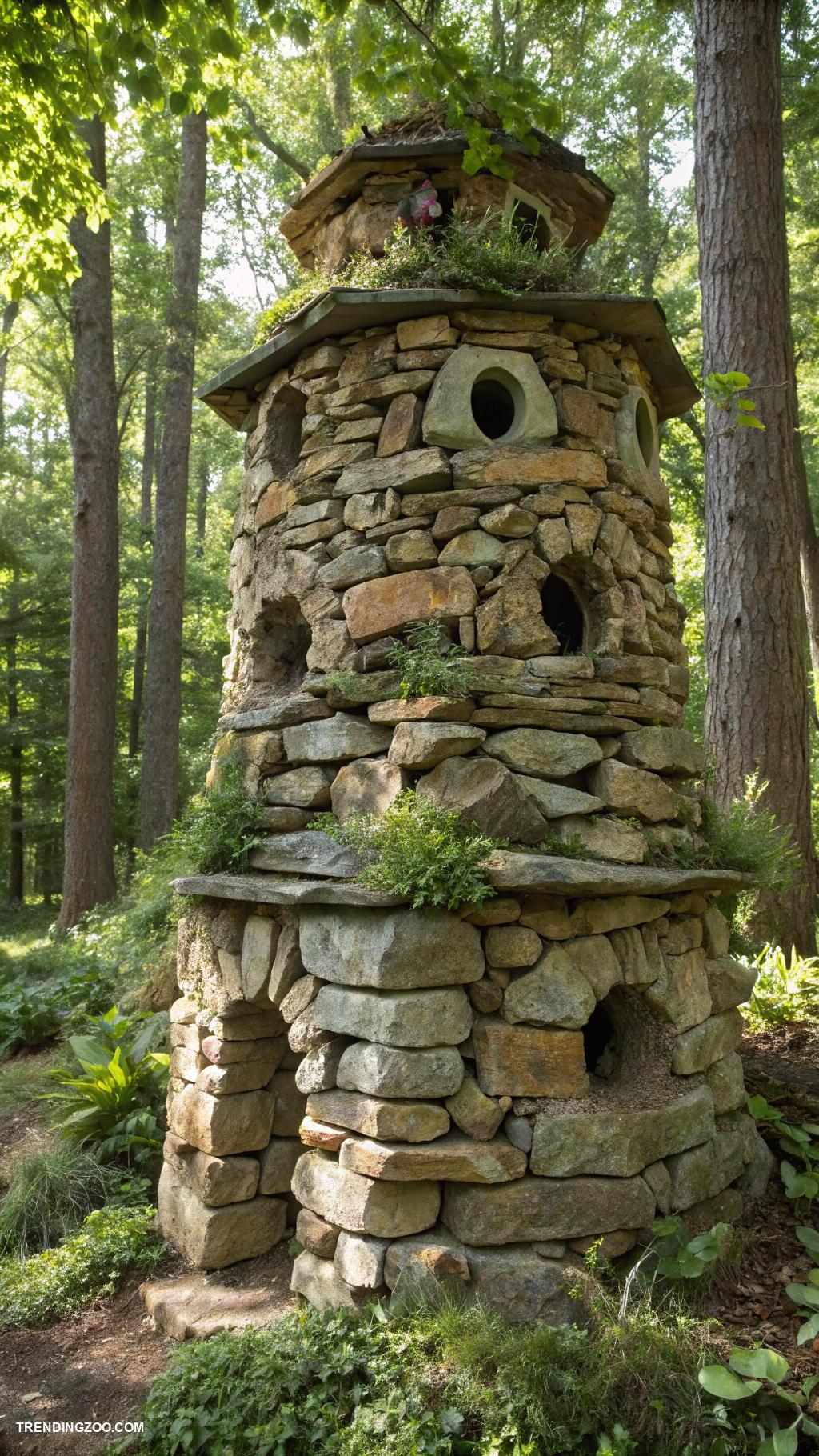owl house ideas Stacked stone owl houses for a natural look