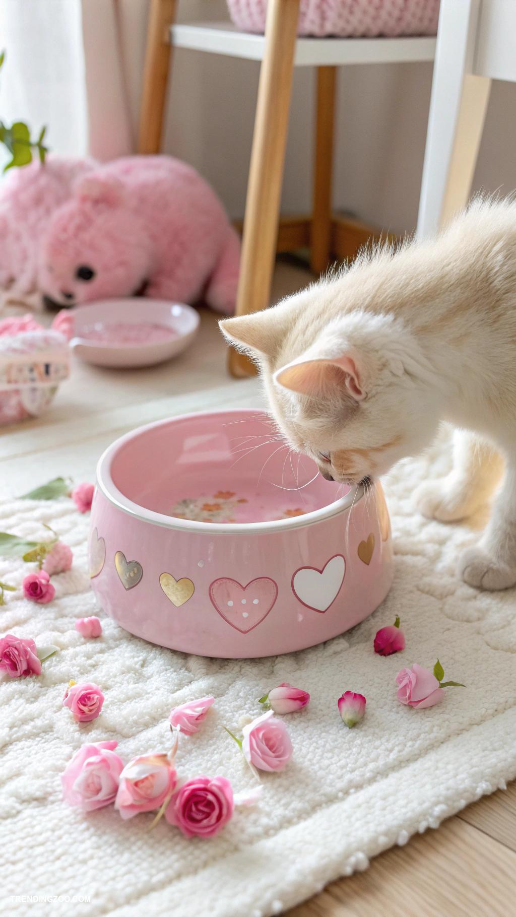 pink cat aesthetic Cute pink food bowls with hearts
