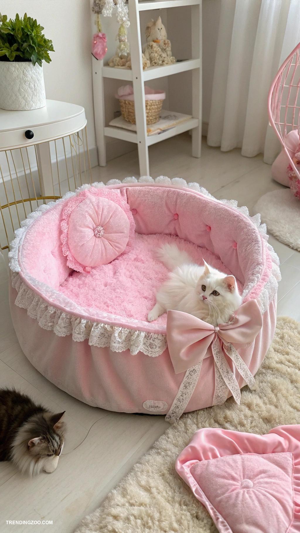 pink cat aesthetic Fluffy pink pet beds for relaxation