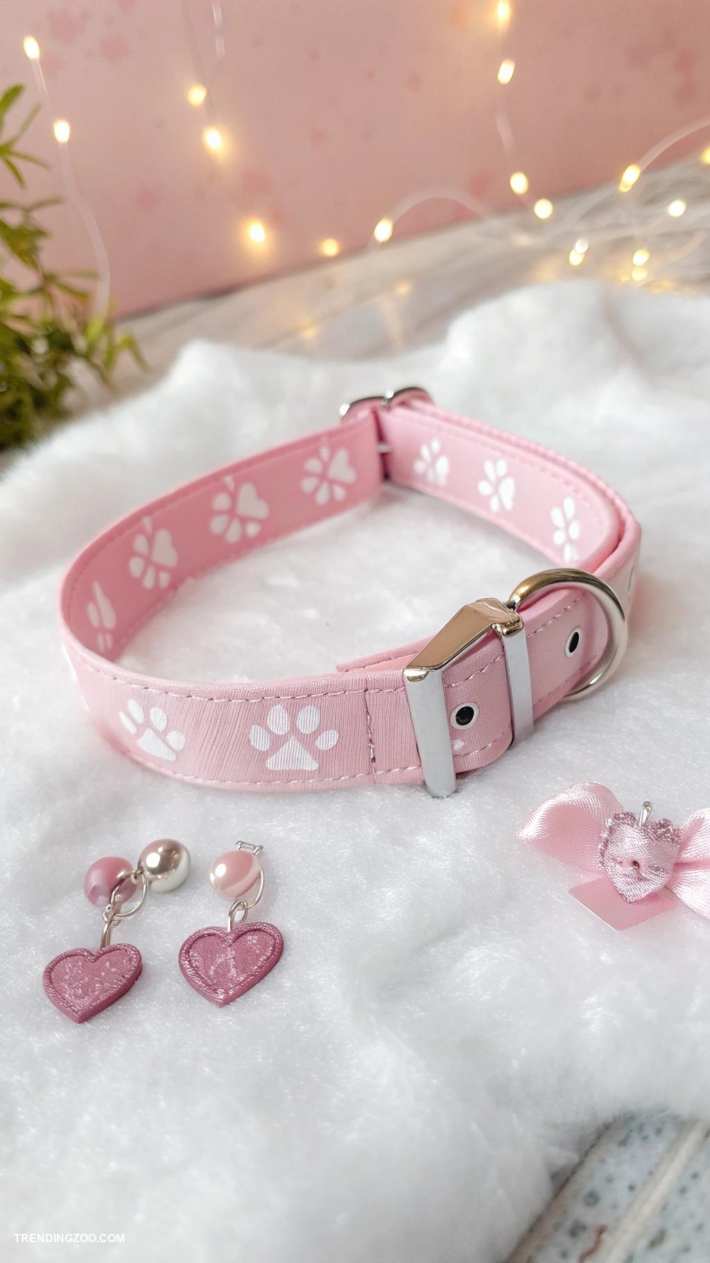 pink cat aesthetic Pastel pink paw printed pet collars