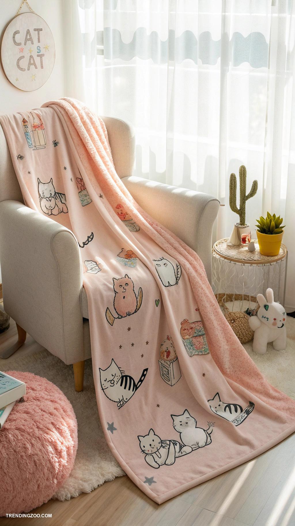 pink cat aesthetic Peachy pink cat themed cozy blankets