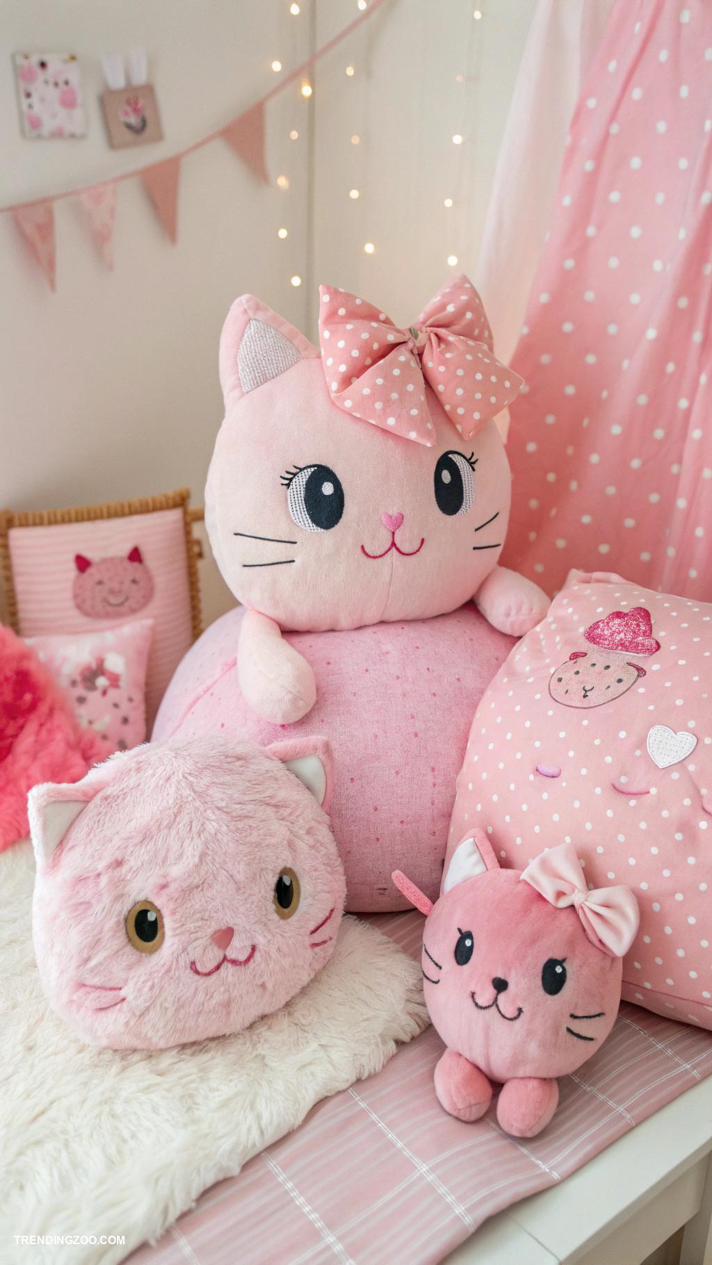pink cat aesthetic Pink cat themed plush toys collection