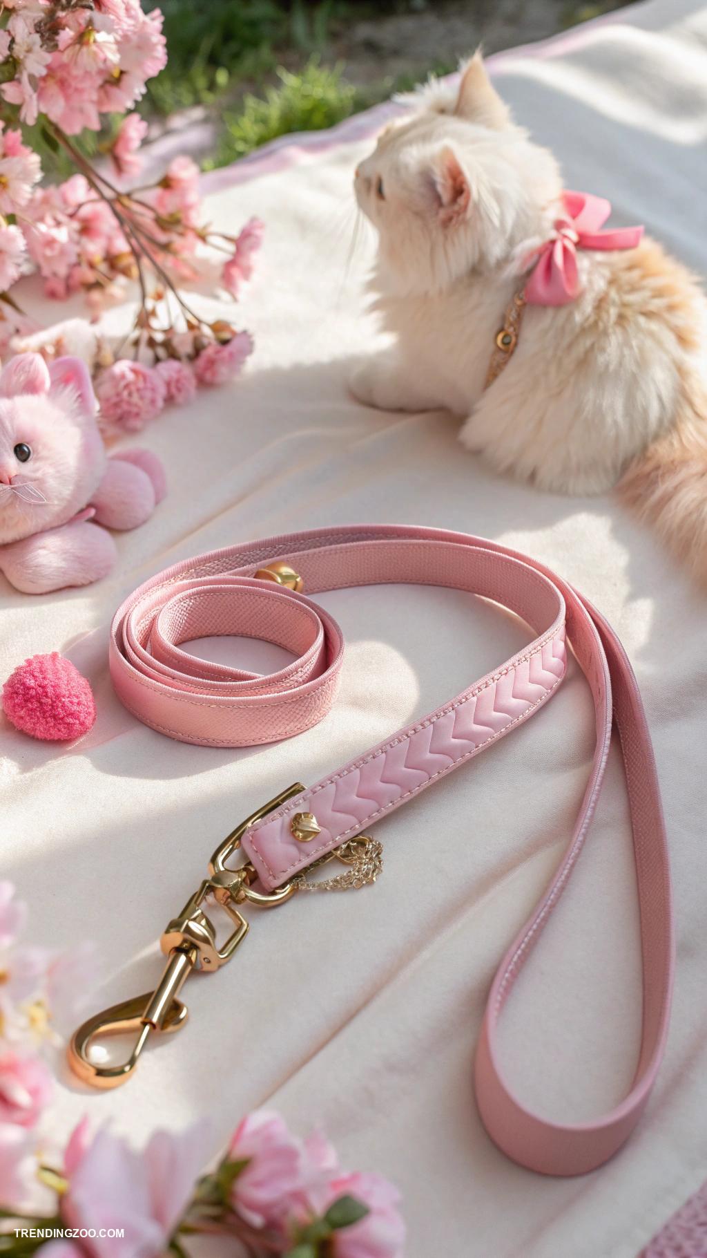 pink cat aesthetic Stylish pink leash for fashionable walks