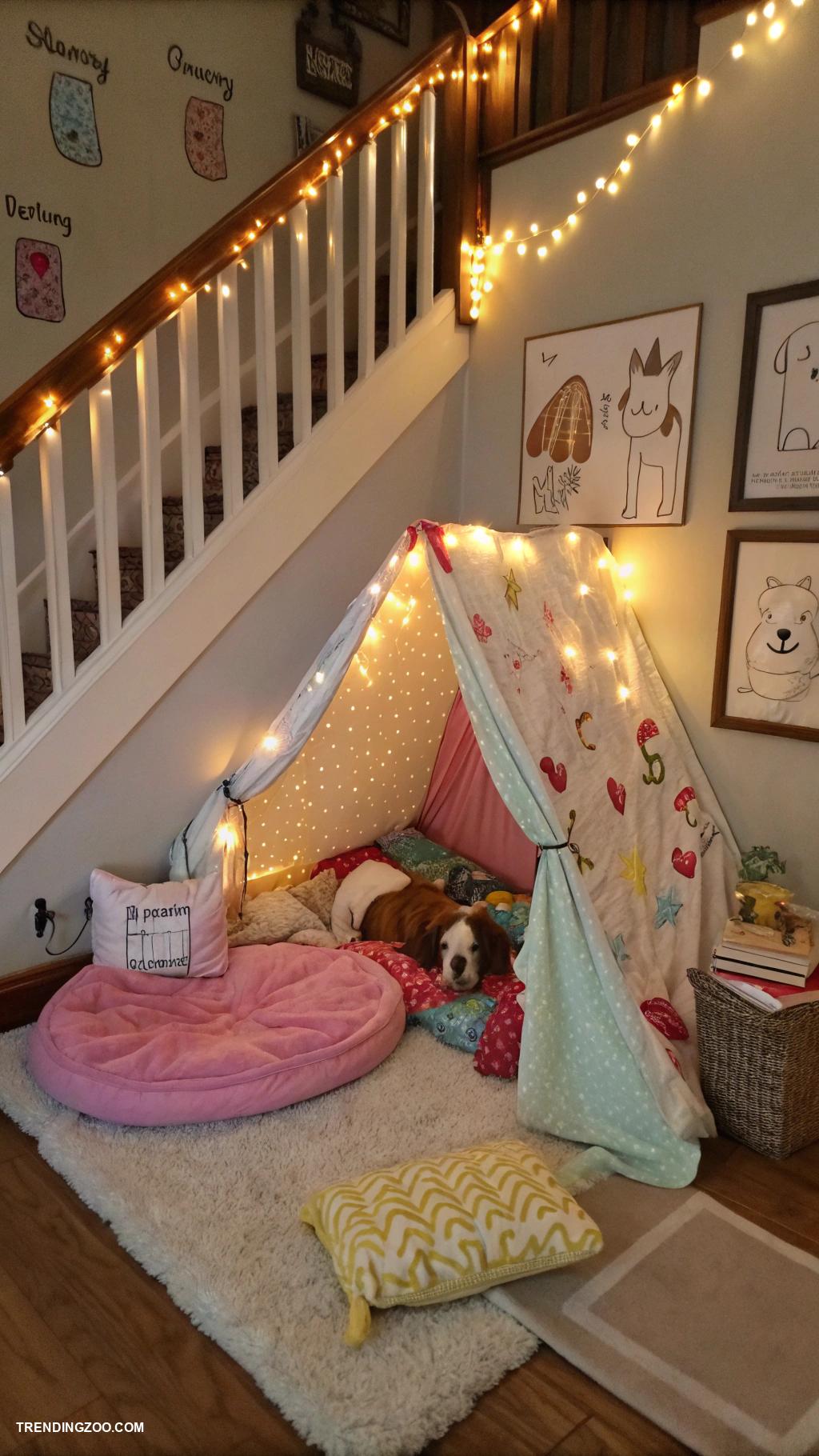 under stairs dog area Charming blanket fort for cuddles