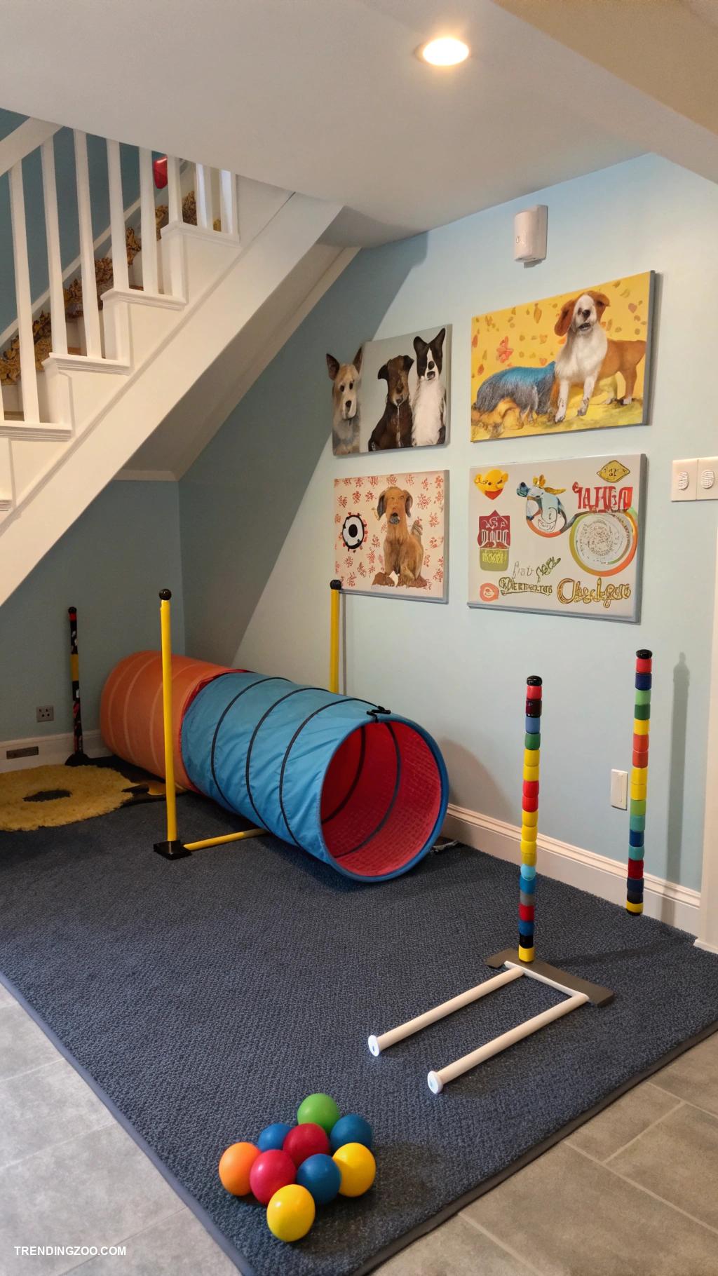 under stairs dog area Dog agility equipment area for training