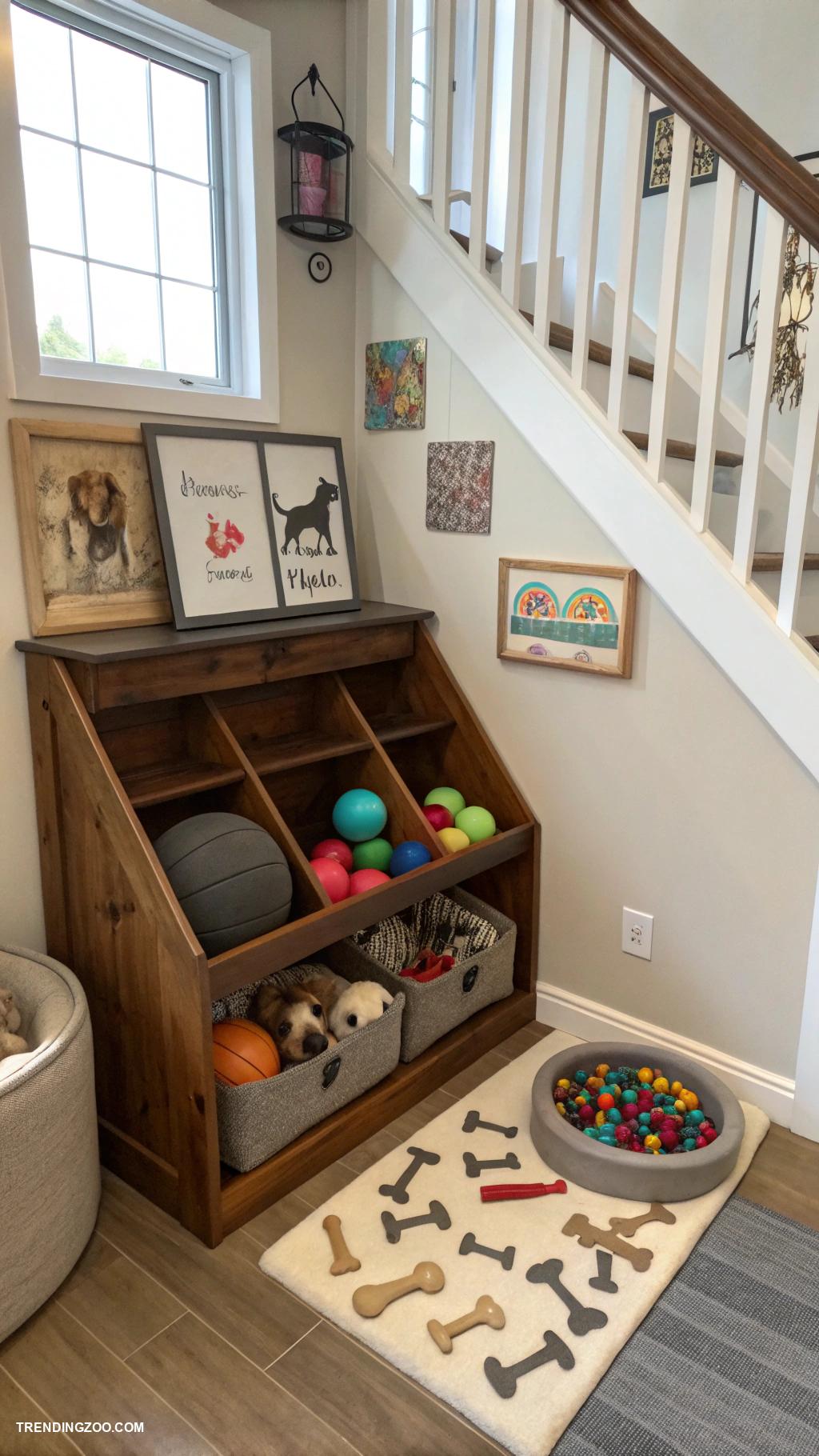 under stairs dog area Interactive toy display for easy access