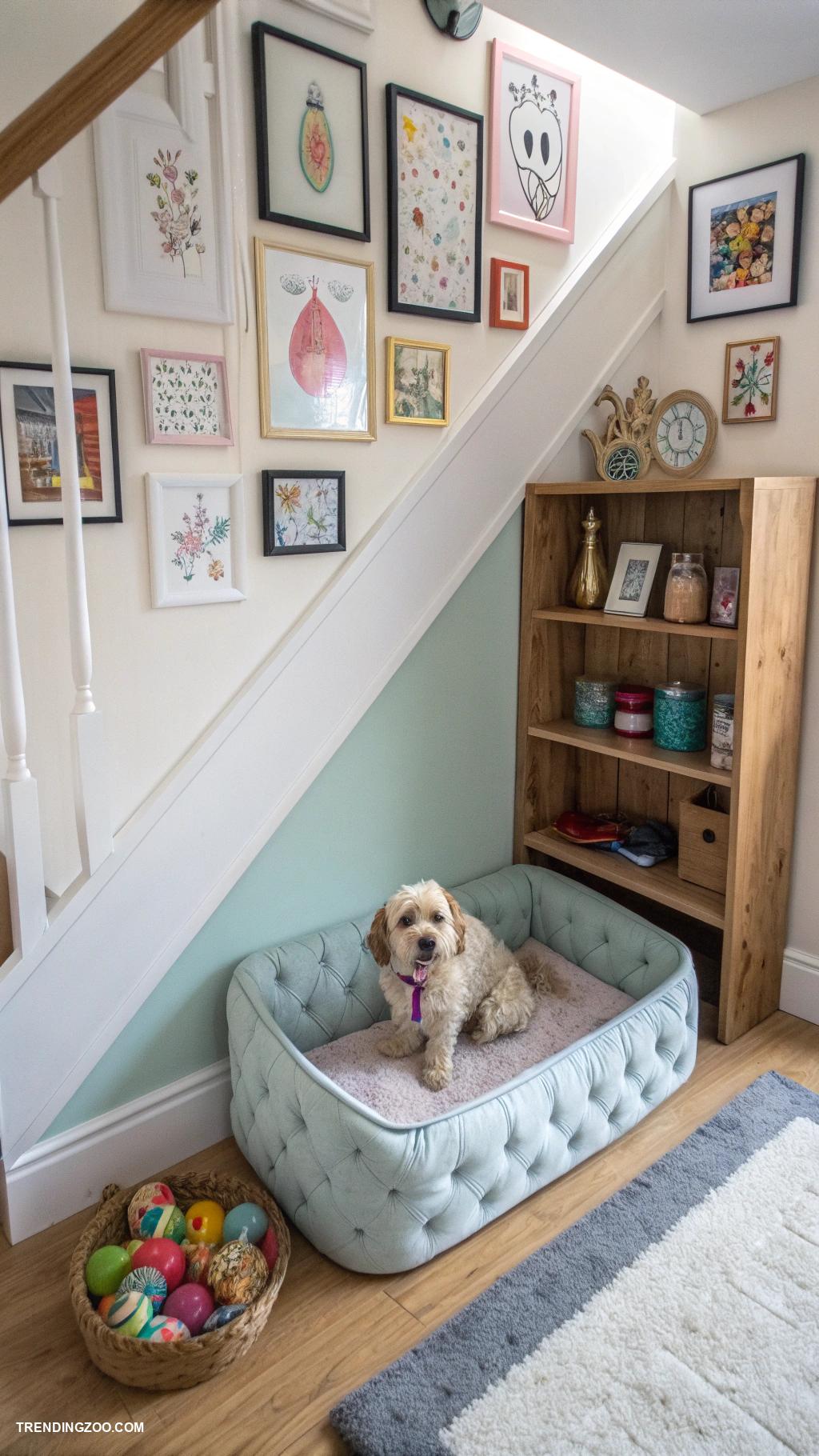 under stairs dog area Pet themed art corner with photos