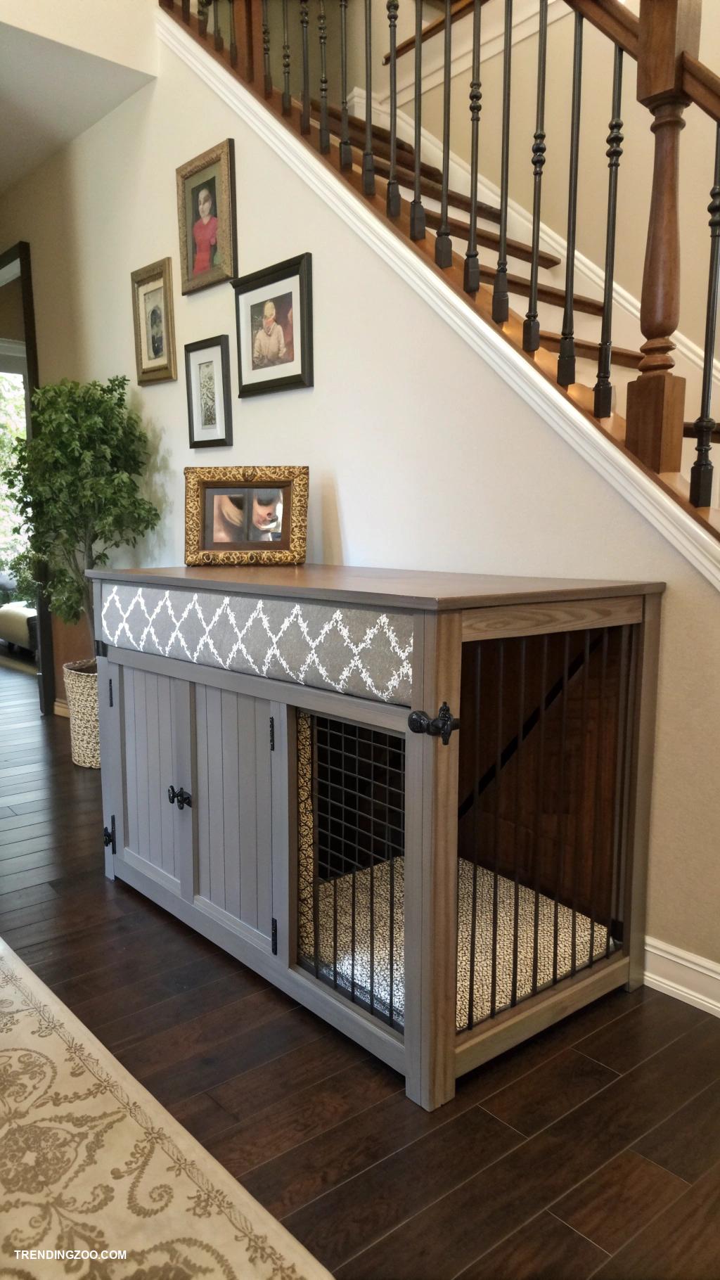 under stairs dog area Stylish dog crate with decorative cover