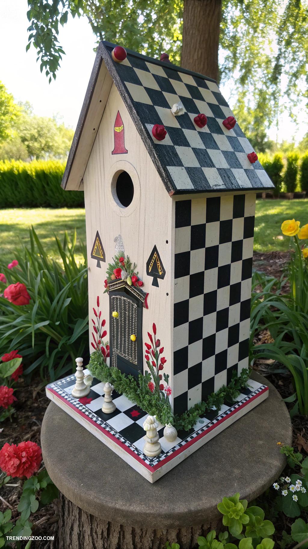unique bird houses Chessboard patterned birdhouse