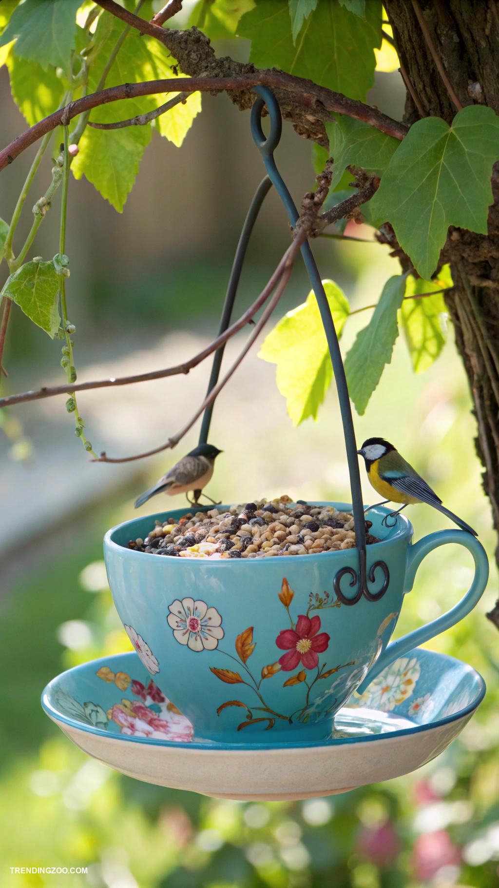 unique bird houses Hanging teacup bird feeder