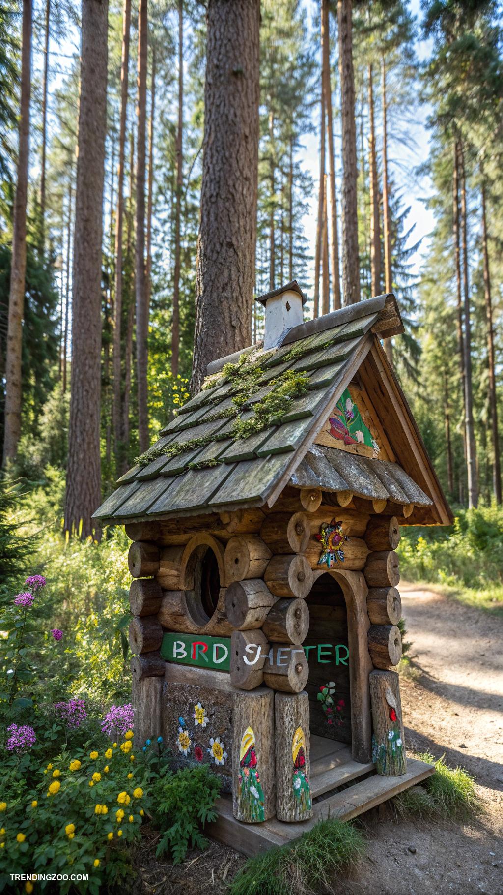 unique bird houses Rustic log cabin bird shelter