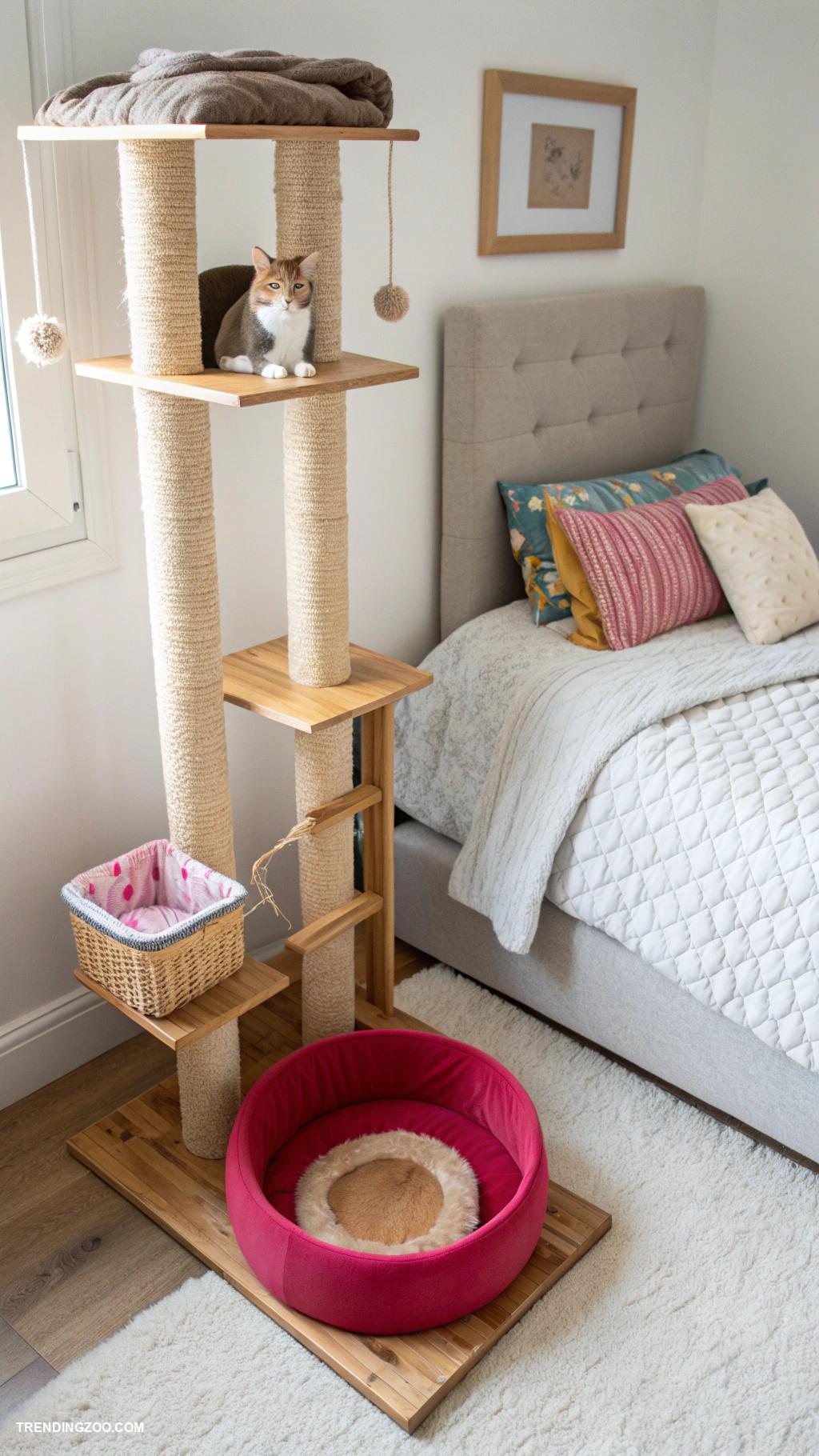 bedroom ideas with cat bed Multi level cat tree beside bed