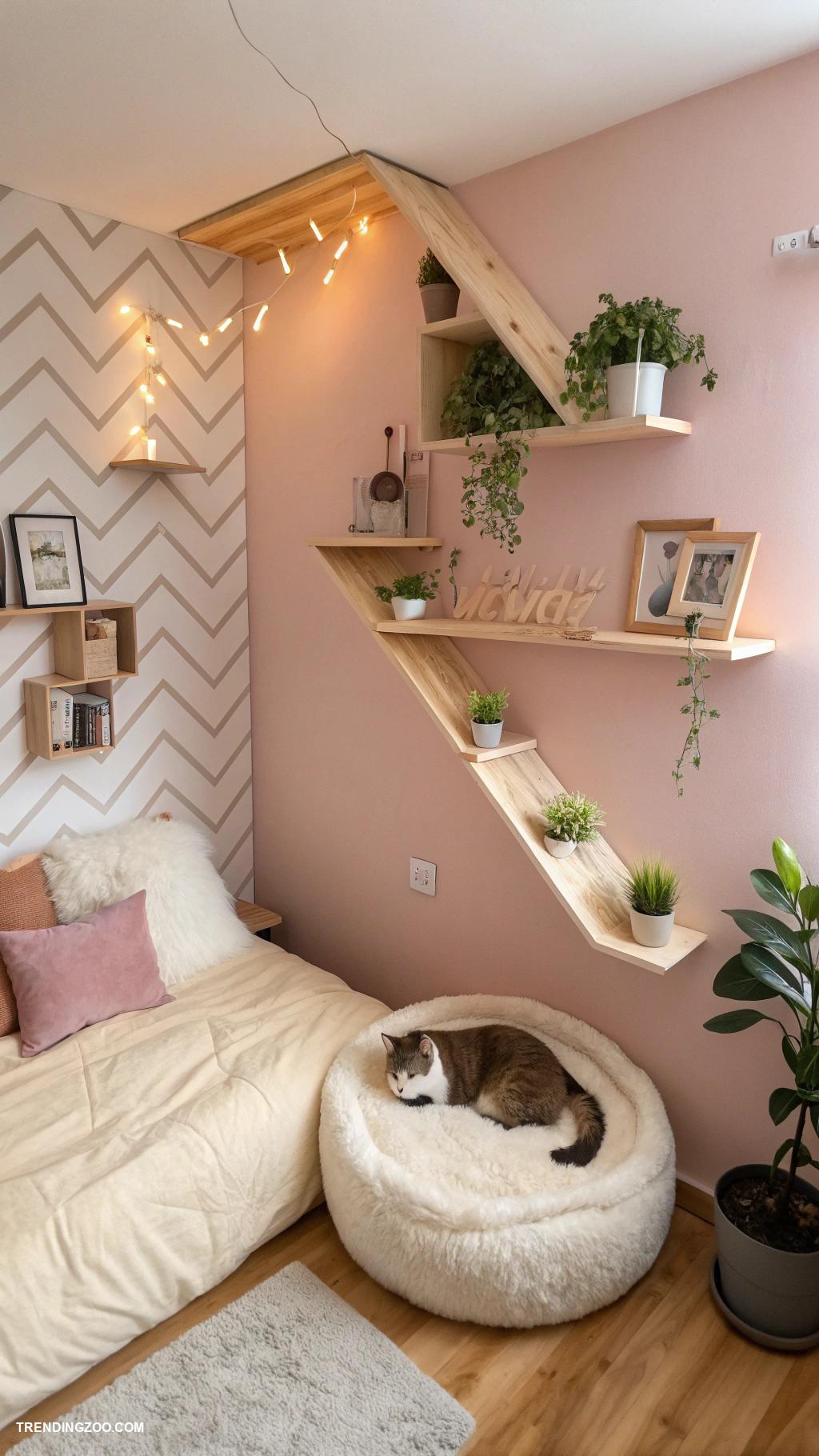 bedroom ideas with cat bed Wall mounted shelves for climbing cats