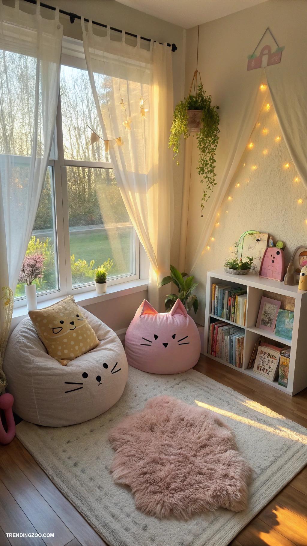 cat girls bedroom ideas Cozy reading nook with feline cushions