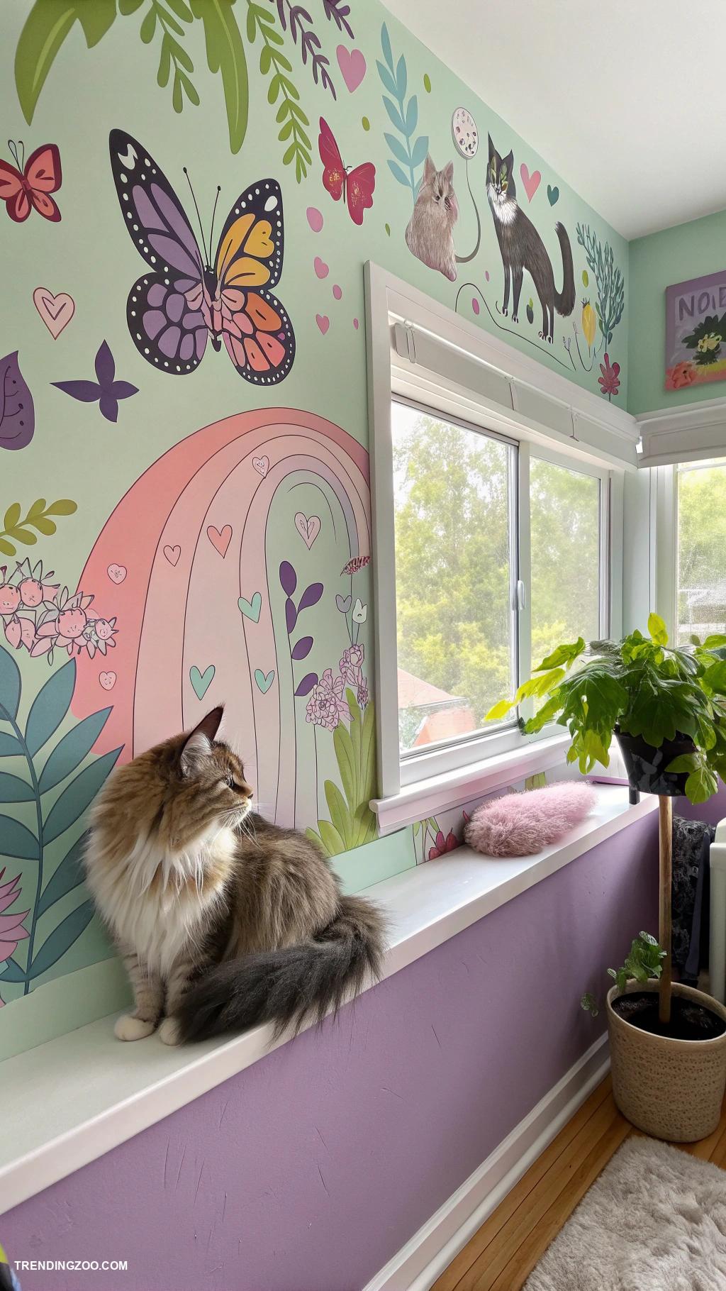 cat girls bedroom ideas Custom mural featuring favorite cat breeds
