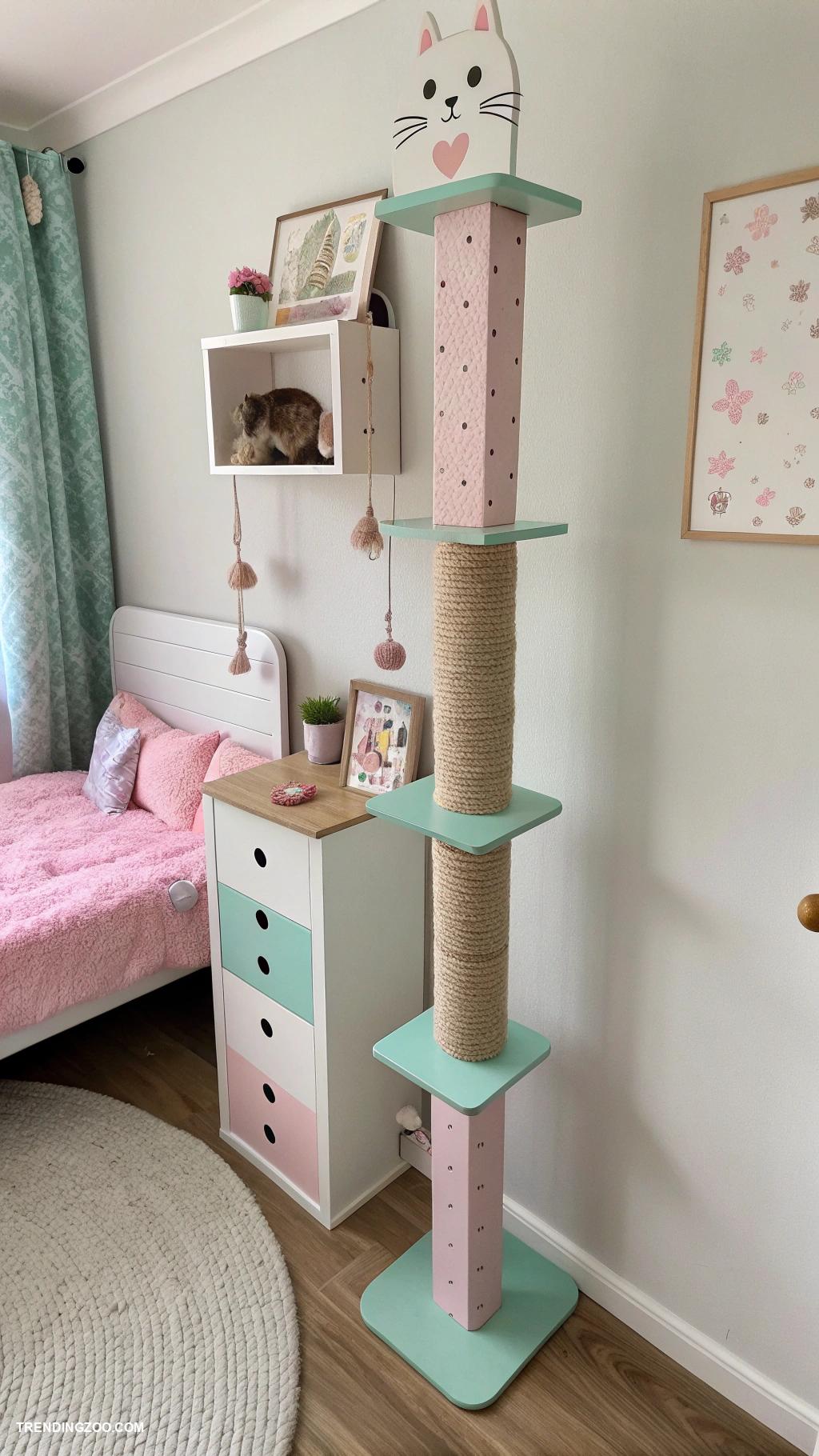 cat girls bedroom ideas Interactive wall mounted scratching posts