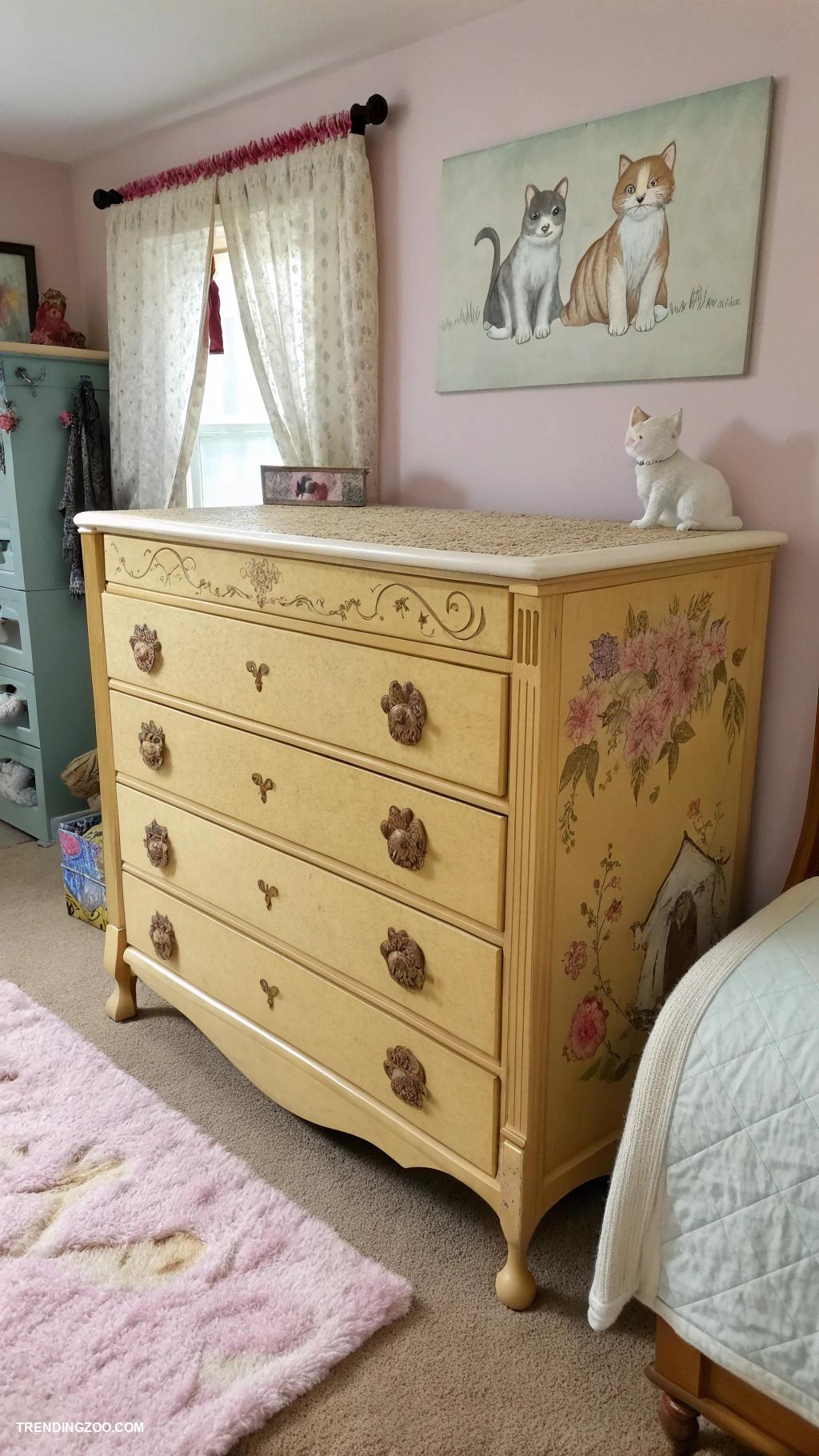 cat girls bedroom ideas Vintage furniture with cat inspired details