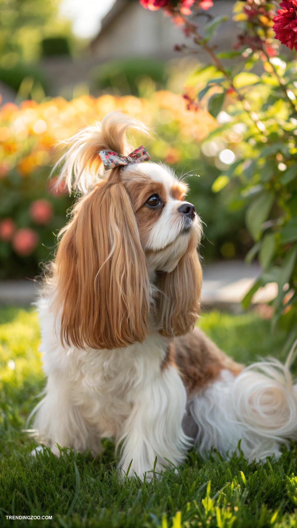 cavapoo haircuts Elegant top knot with flowing ears