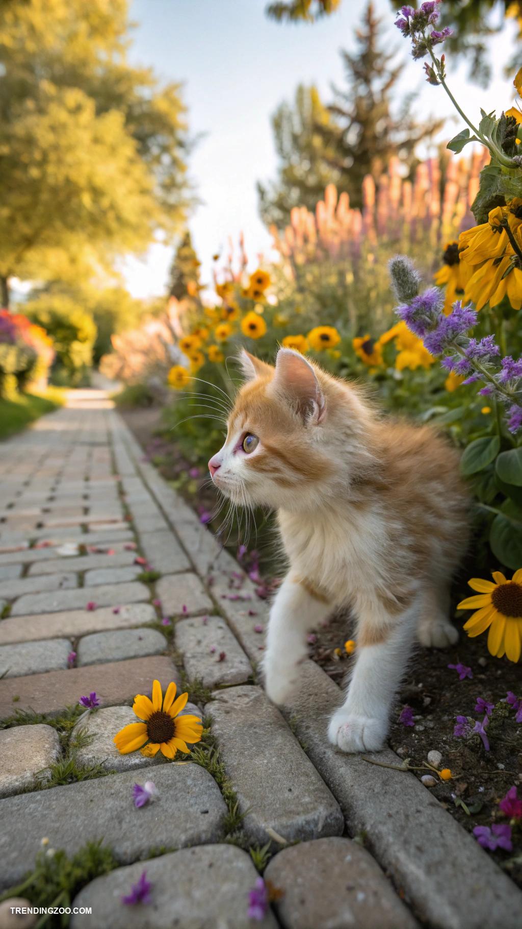 cute cat phone wallpapers Adventurous kitty exploring a garden path