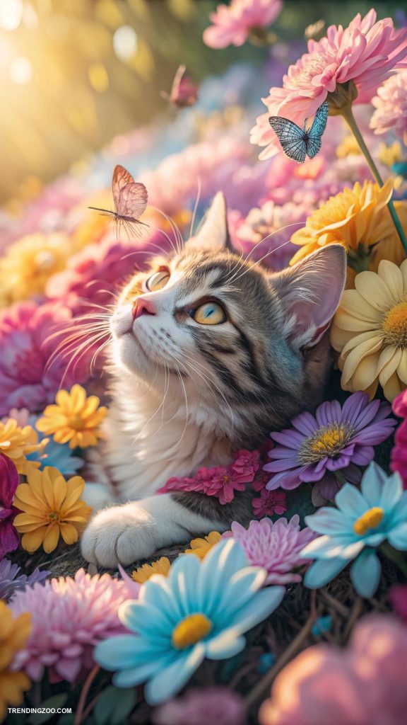 cute cat phone wallpapers Artistic cats surrounded by colorful flowers