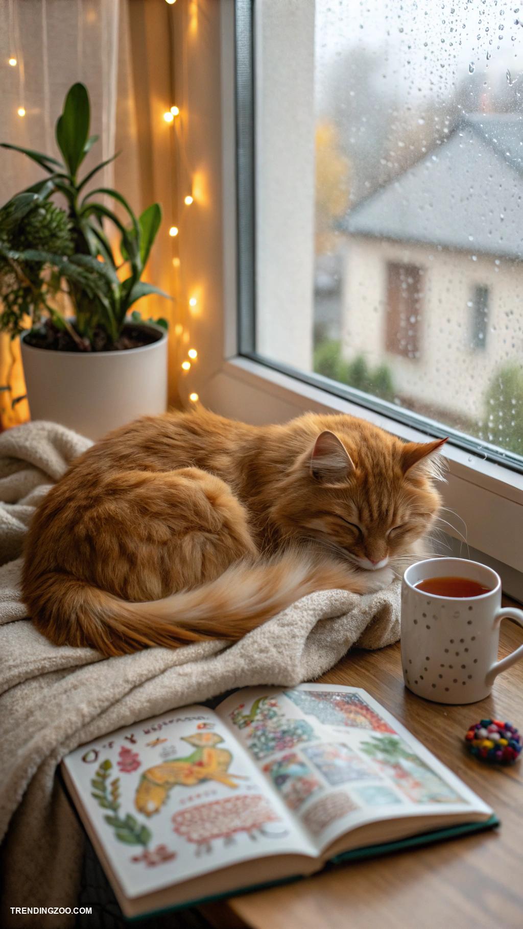 cute cat phone wallpapers Cats enjoying a cozy rainy day indoors