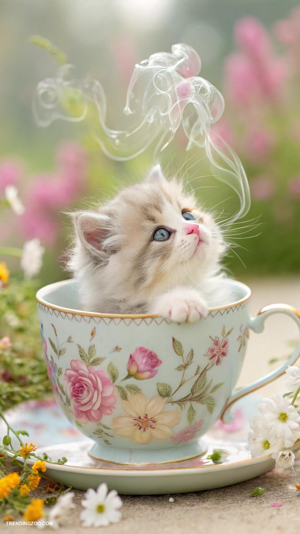 cute cat phone wallpapers Charming kittens in a teacup design
