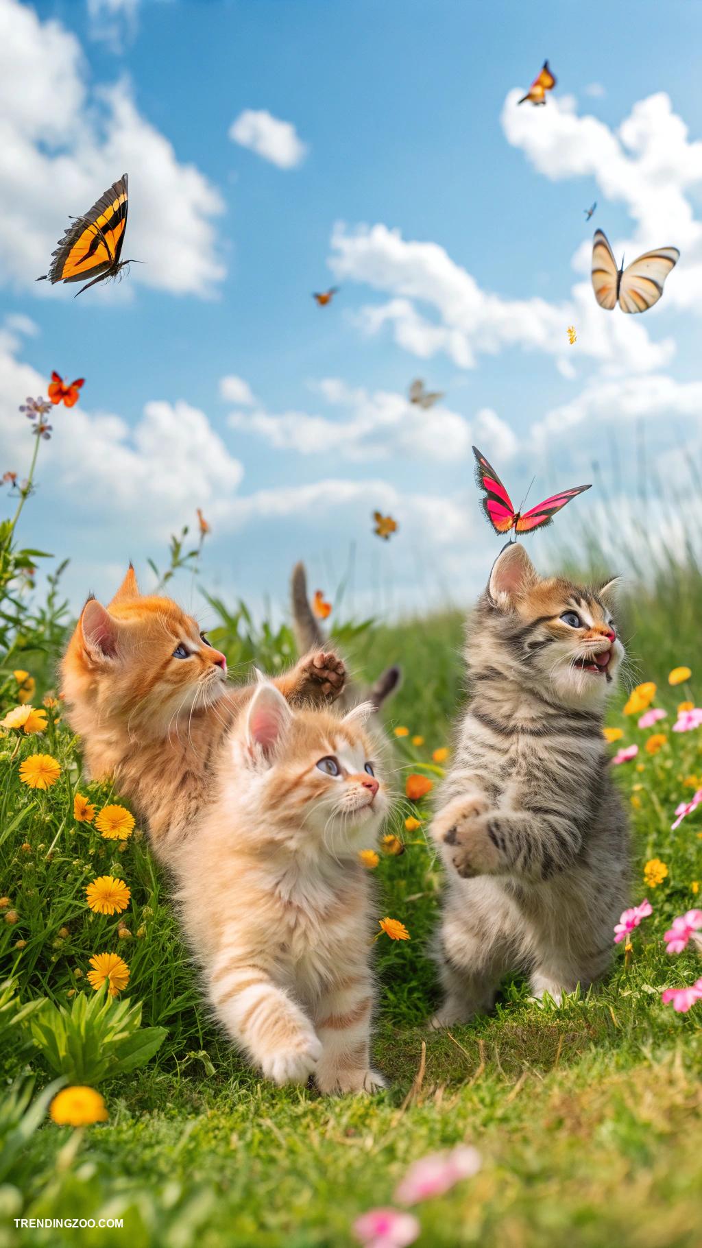 cute cat phone wallpapers Playful kittens chasing butterflies in air