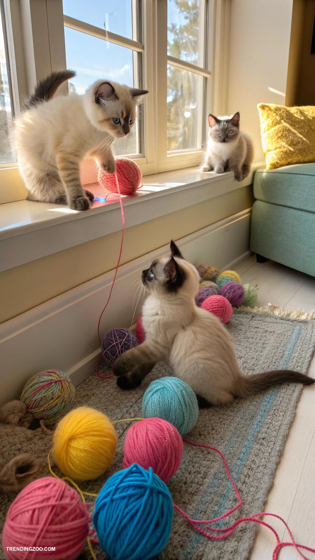cute cat phone wallpapers Whimsical cats playing with yarn balls