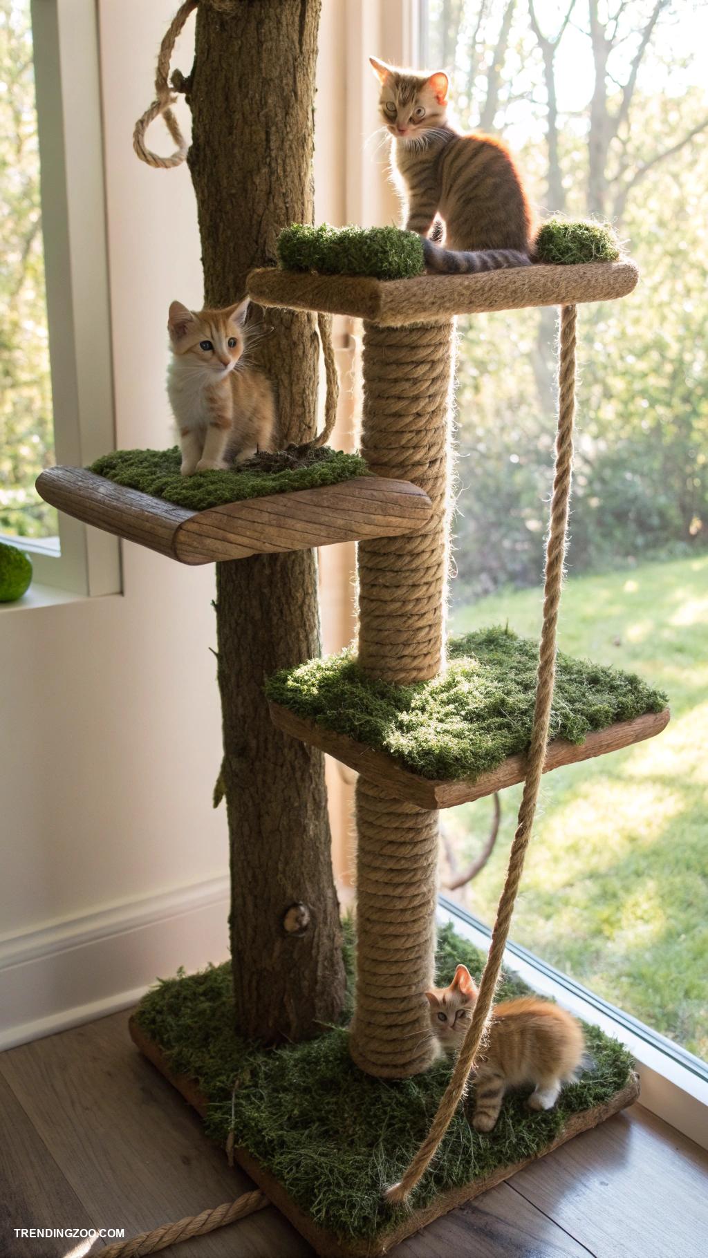 diy kitten house Cat tree made from branches and rope