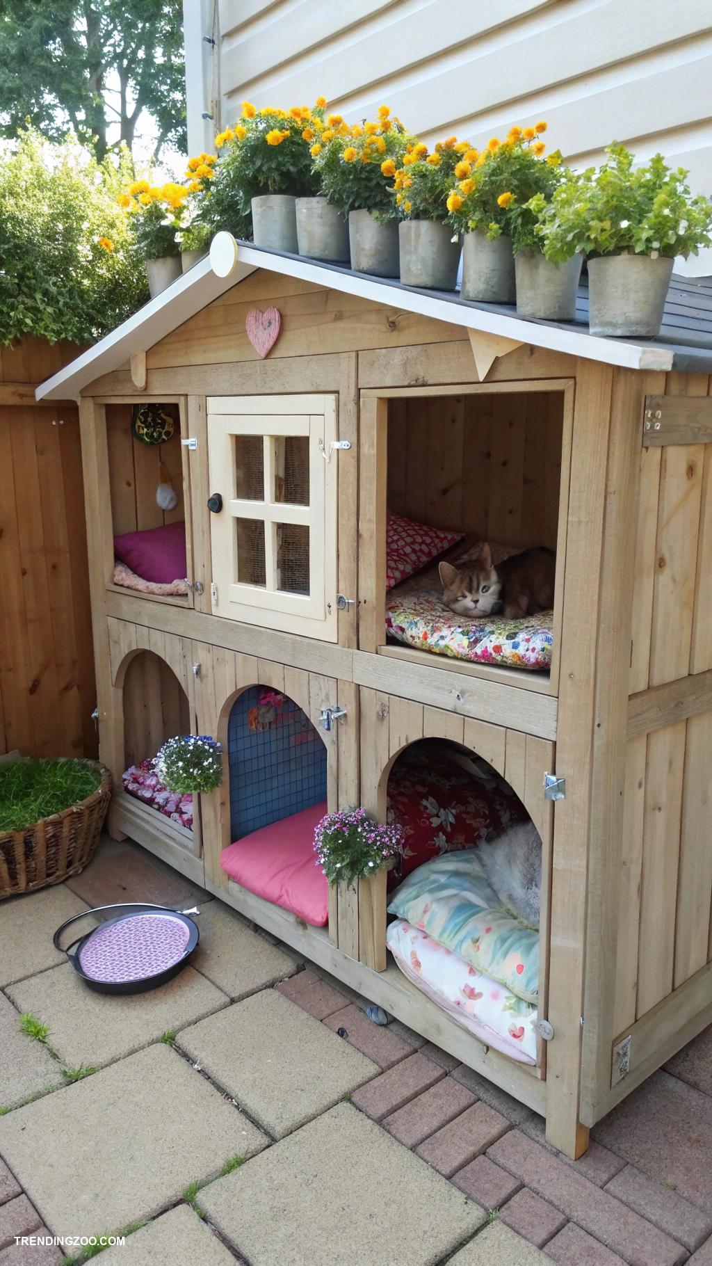 diy kitten house Mini shed with multiple cozy compartments