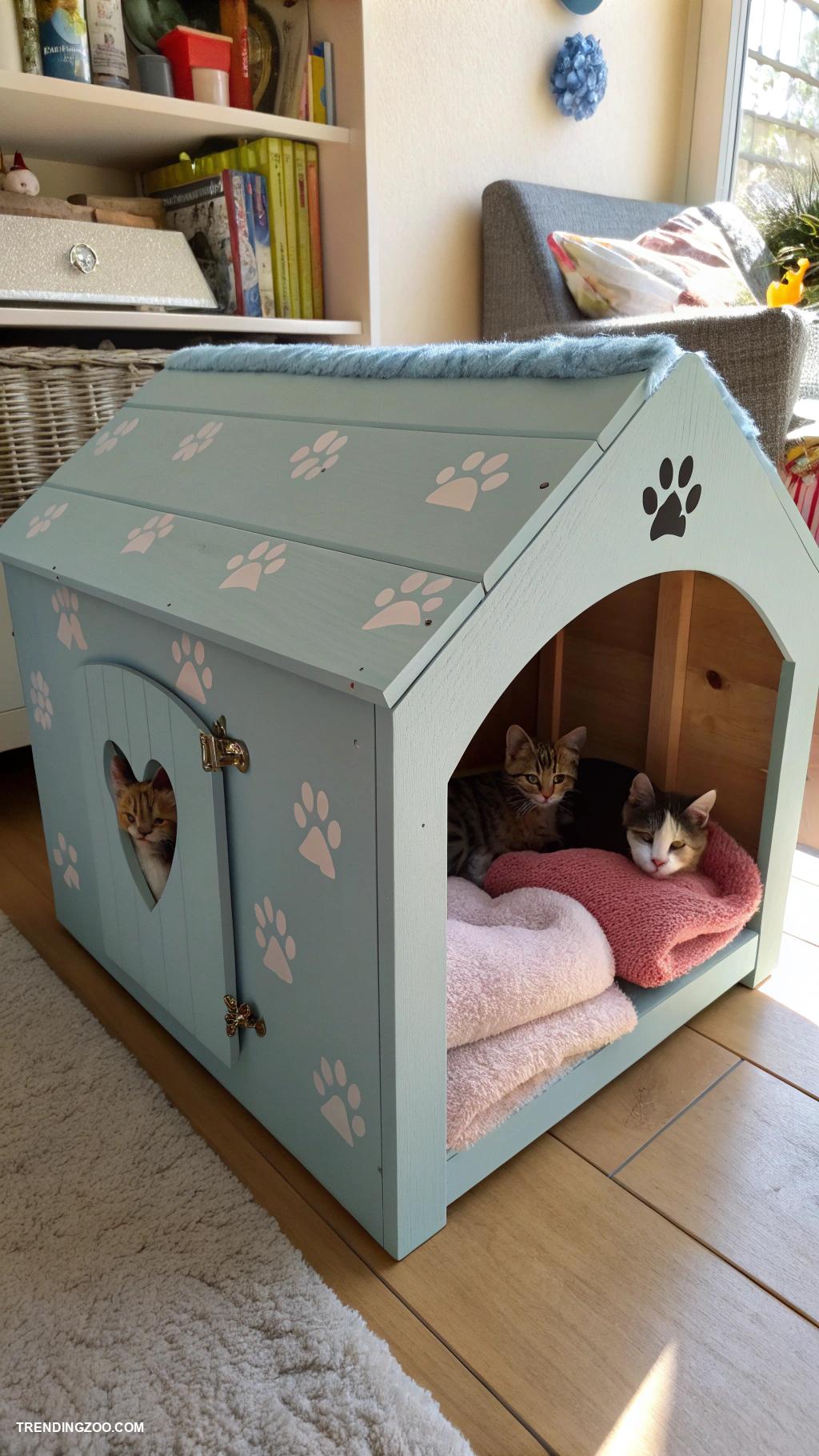 diy kitten house Upcycled storage bin with cut out door