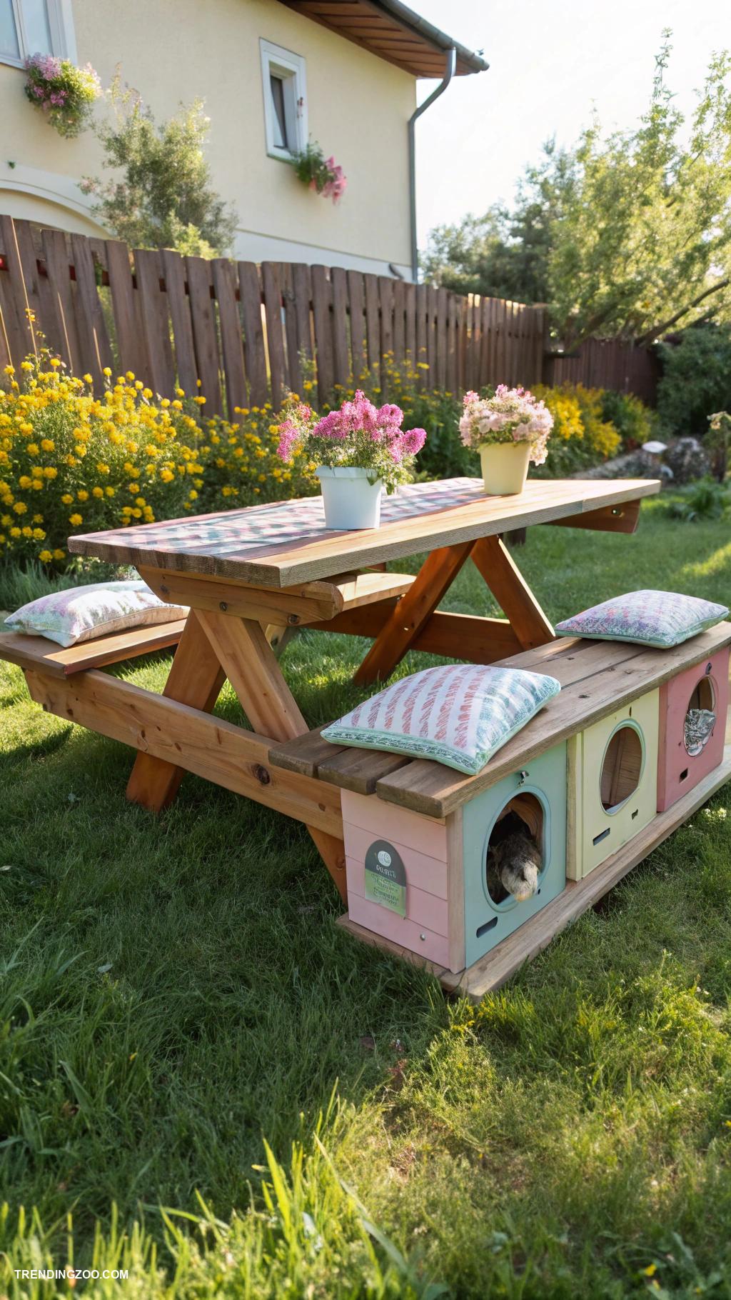 diy wooden cat house Outdoor picnic table cat haven