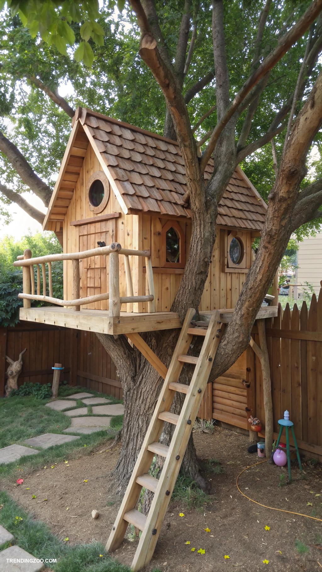 diy wooden cat house Treehouse design with ladder access