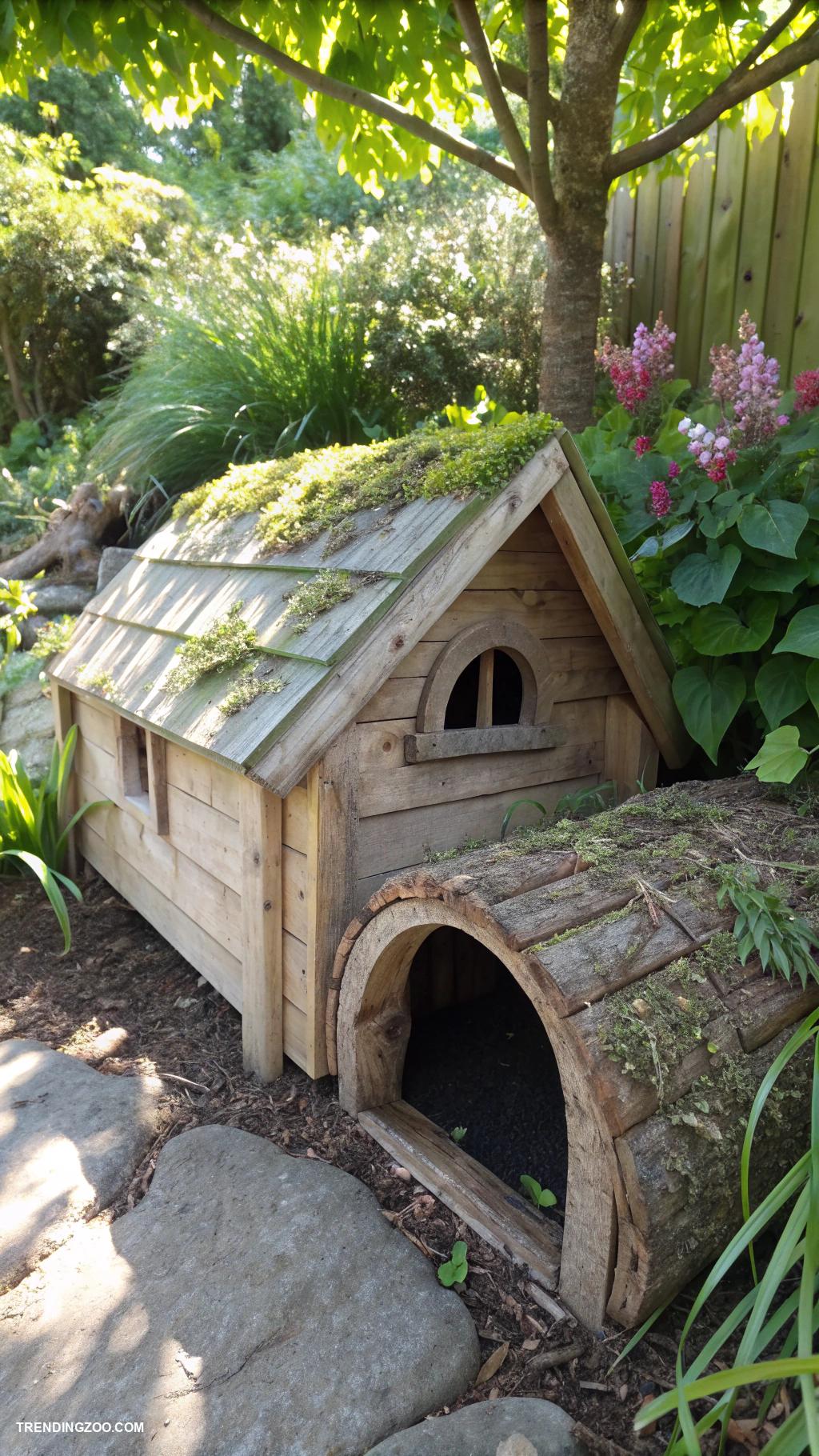 diy wooden cat house Tunnel connected wooden hideout