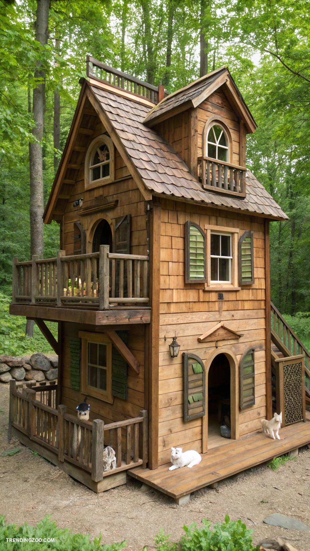 diy wooden cat house Wooden cabin with multiple levels