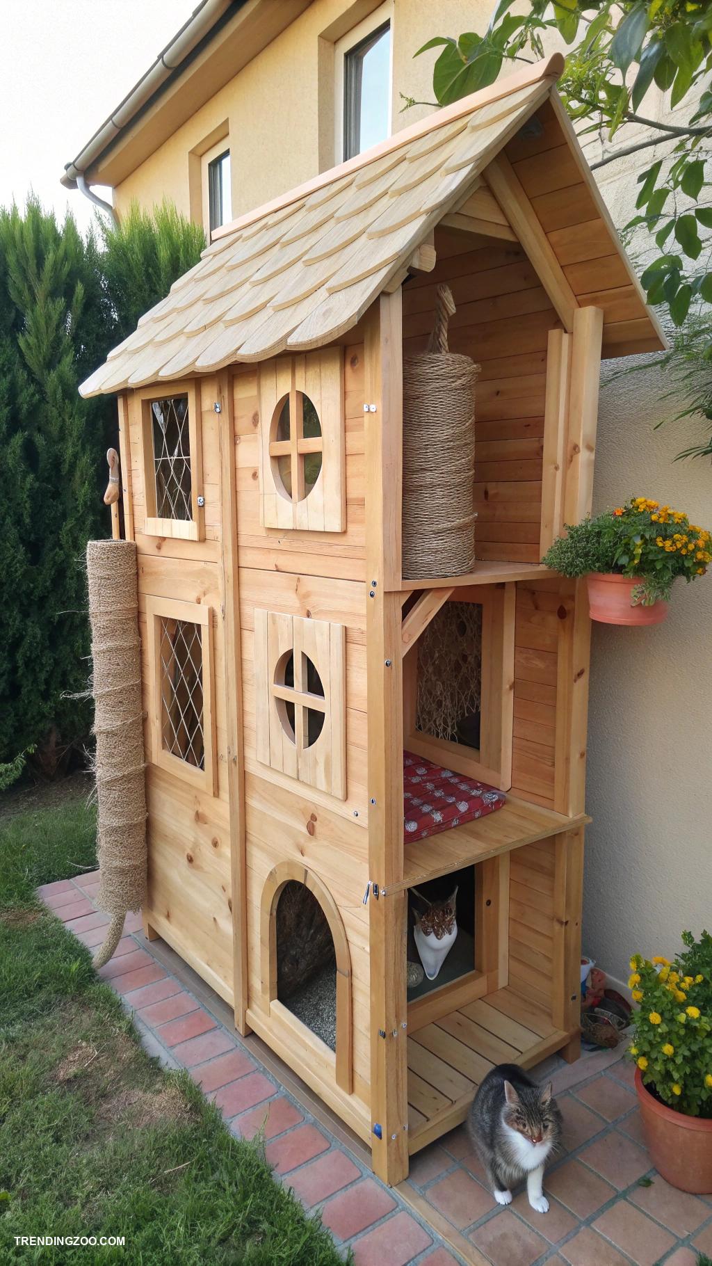 diy wooden cat house Wooden playhouse with scratching posts