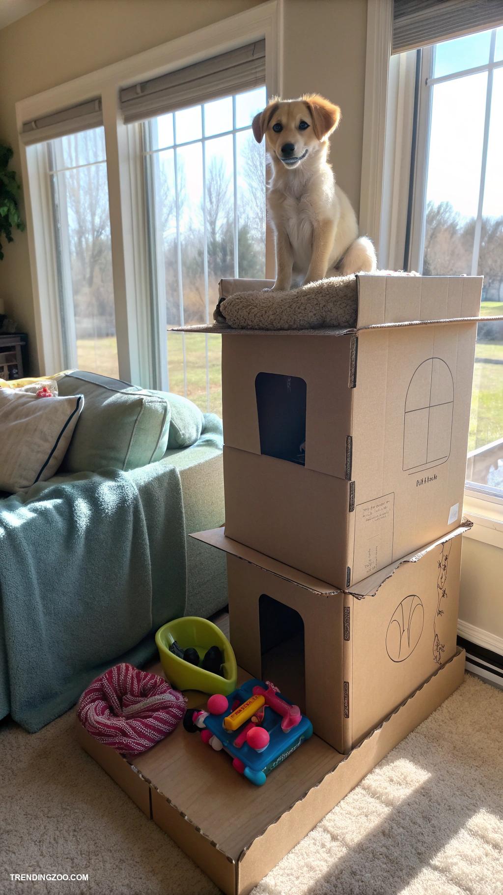 dog window perch ideas DIY cardboard box perch for playful pups