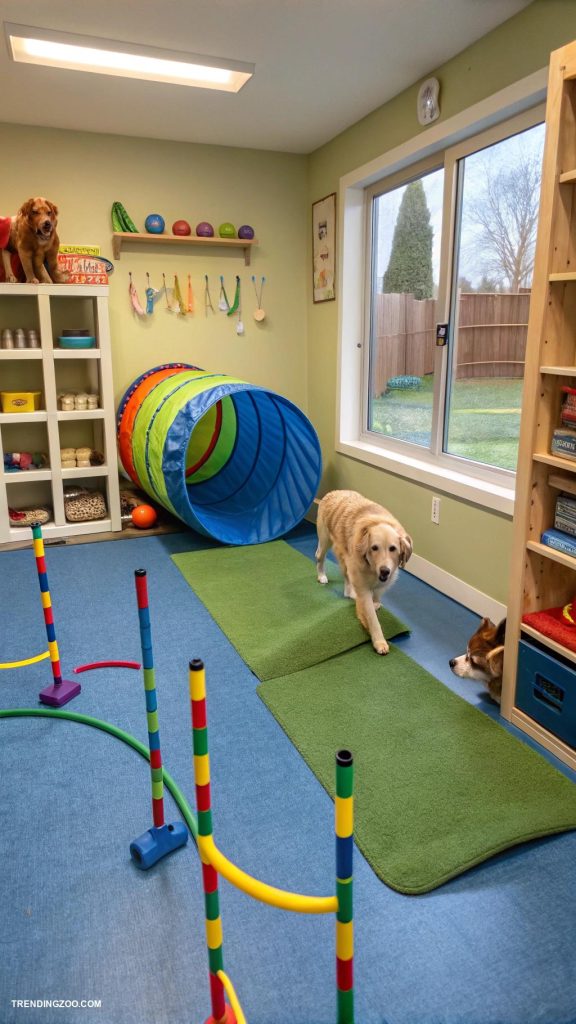 doggie room ideas Adventure corner with agility equipment