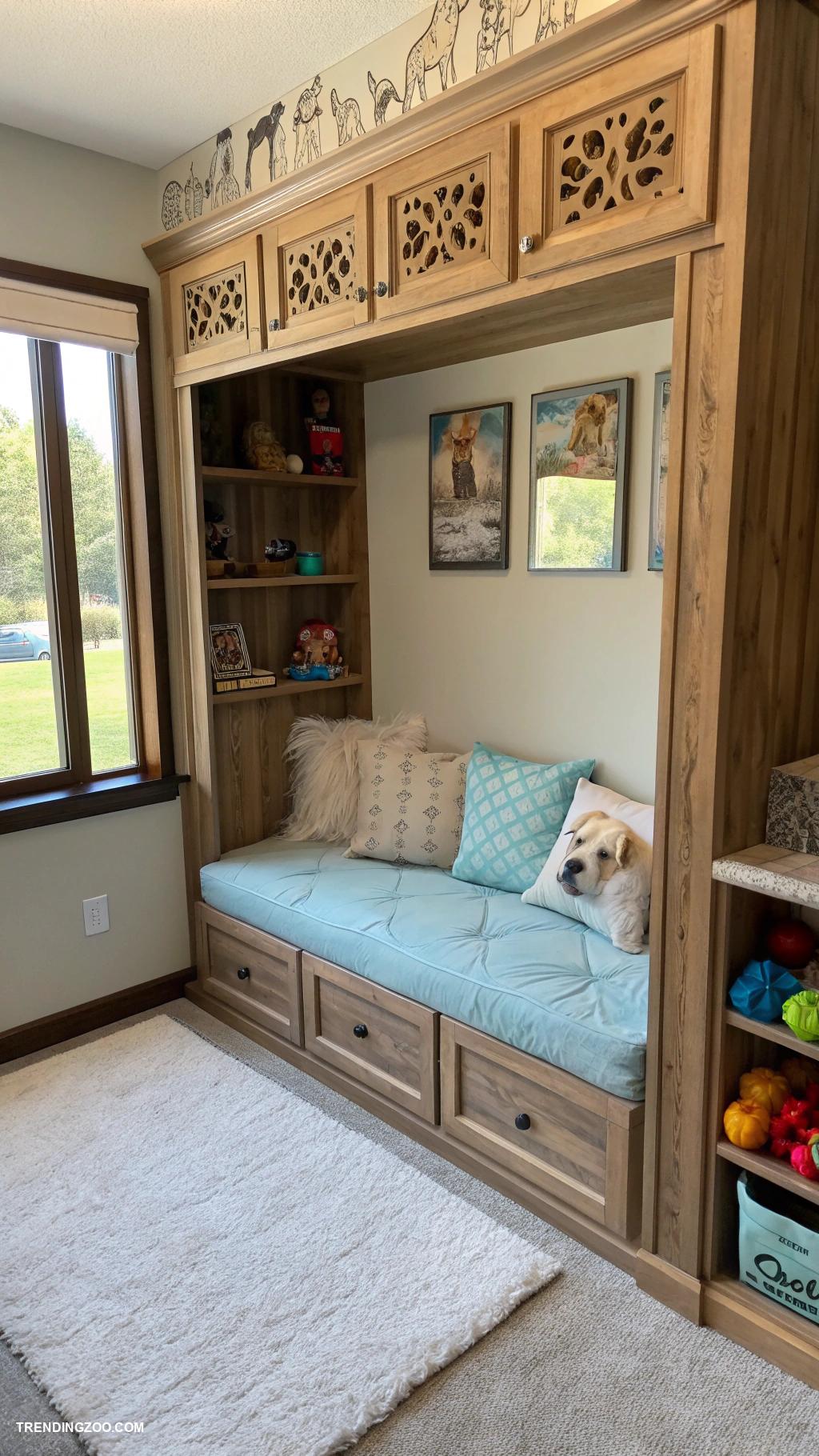 doggie room ideas Built in napping nook with cushions