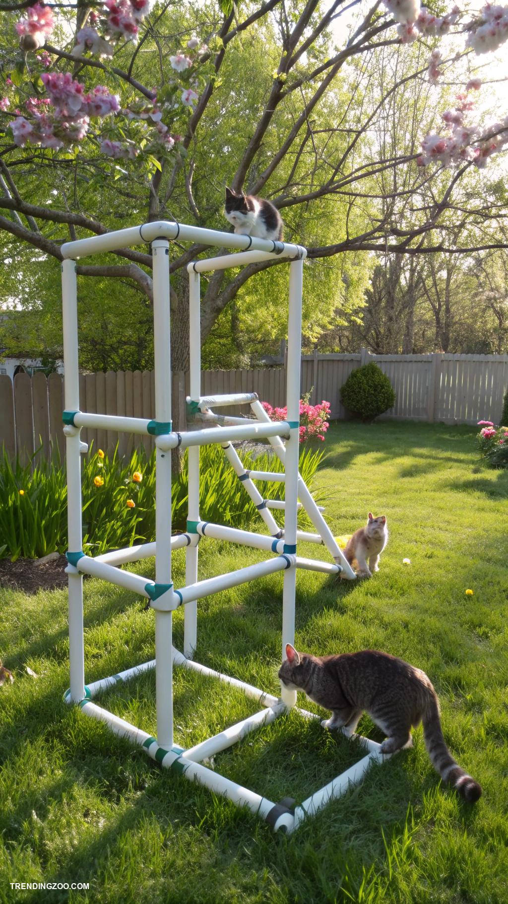 outdoor cat enclosure ideas DIY PVC pipe climbing structures