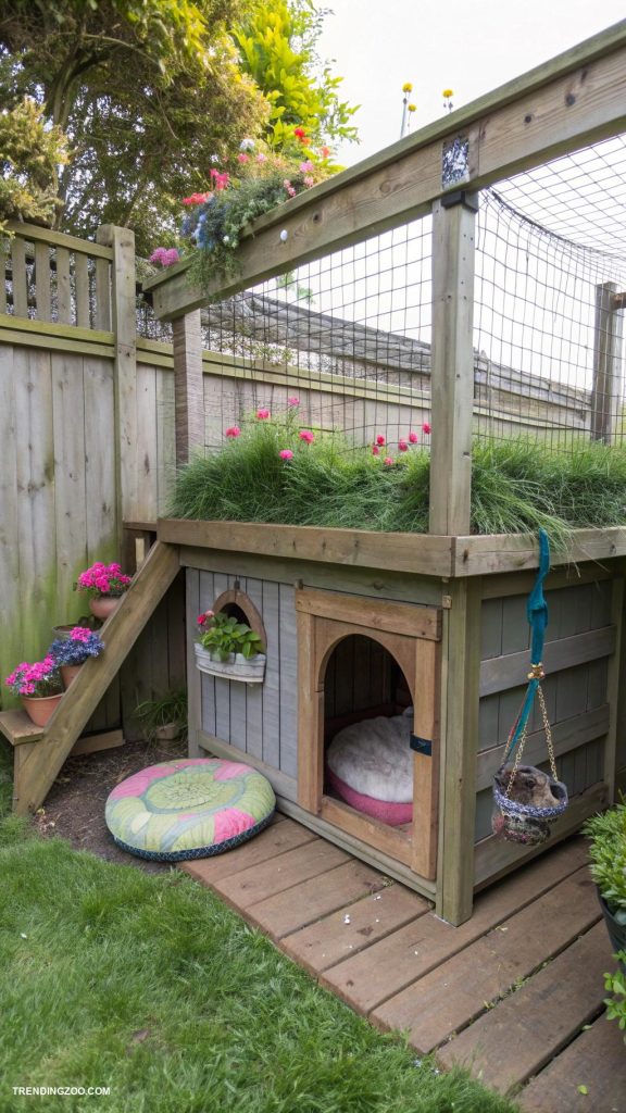 outdoor cat enclosure ideas Under deck cat hideaway with access